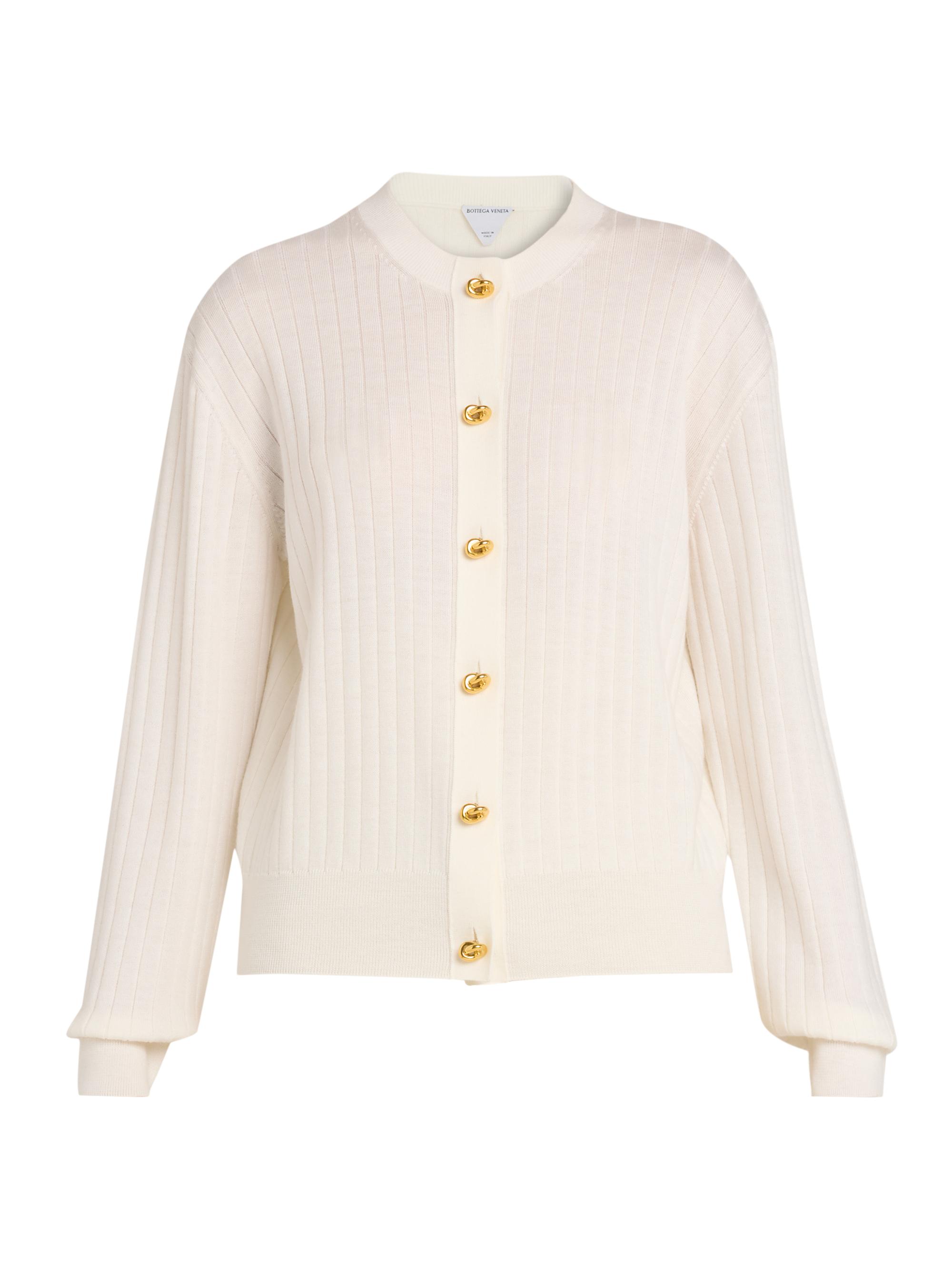 Bottega Veneta Women's Rib-Knit Wool Cardigan - Chalk