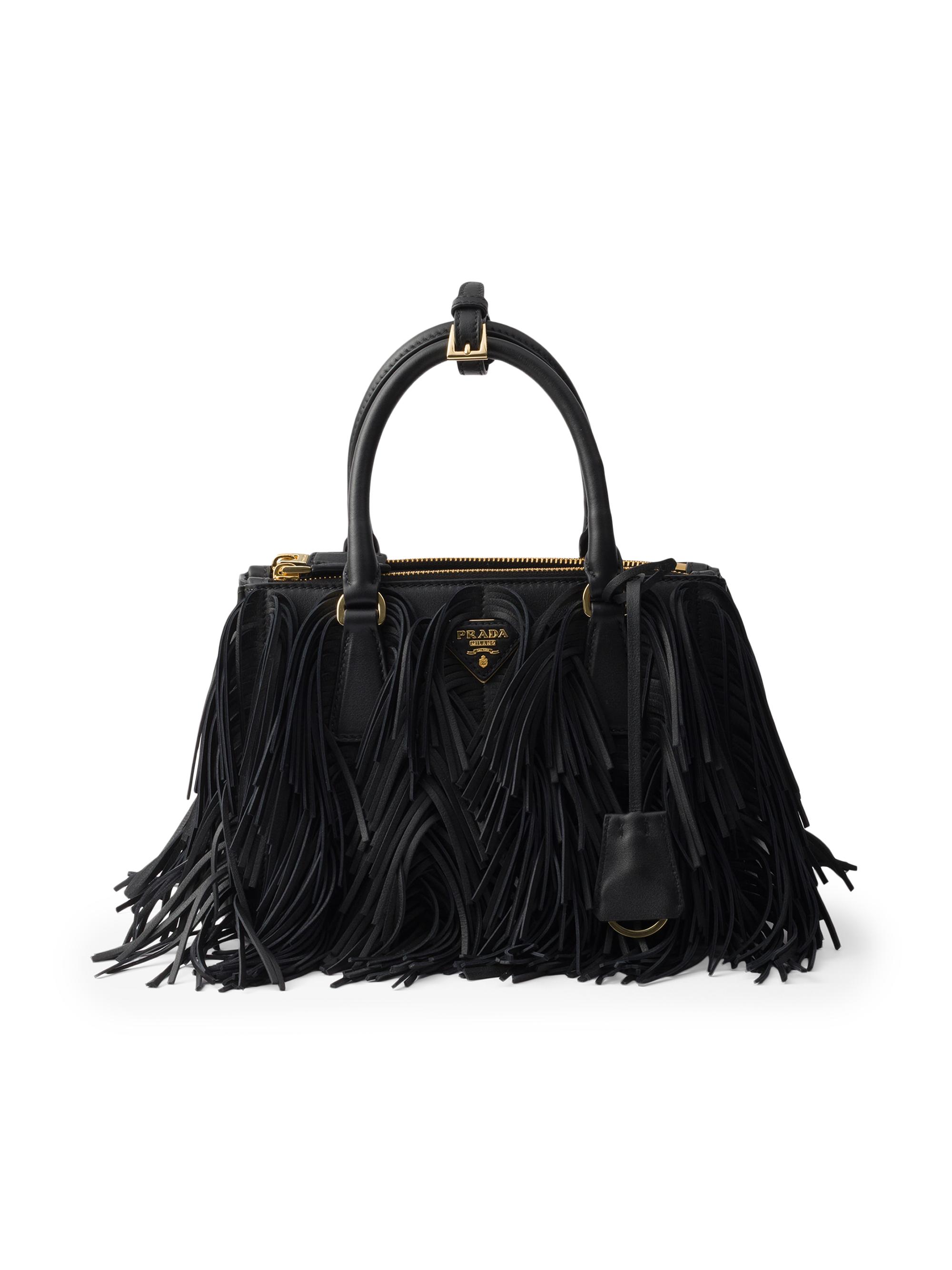 Prada Women's Galleria  Leather Top Handle Bag with Fringe - Black