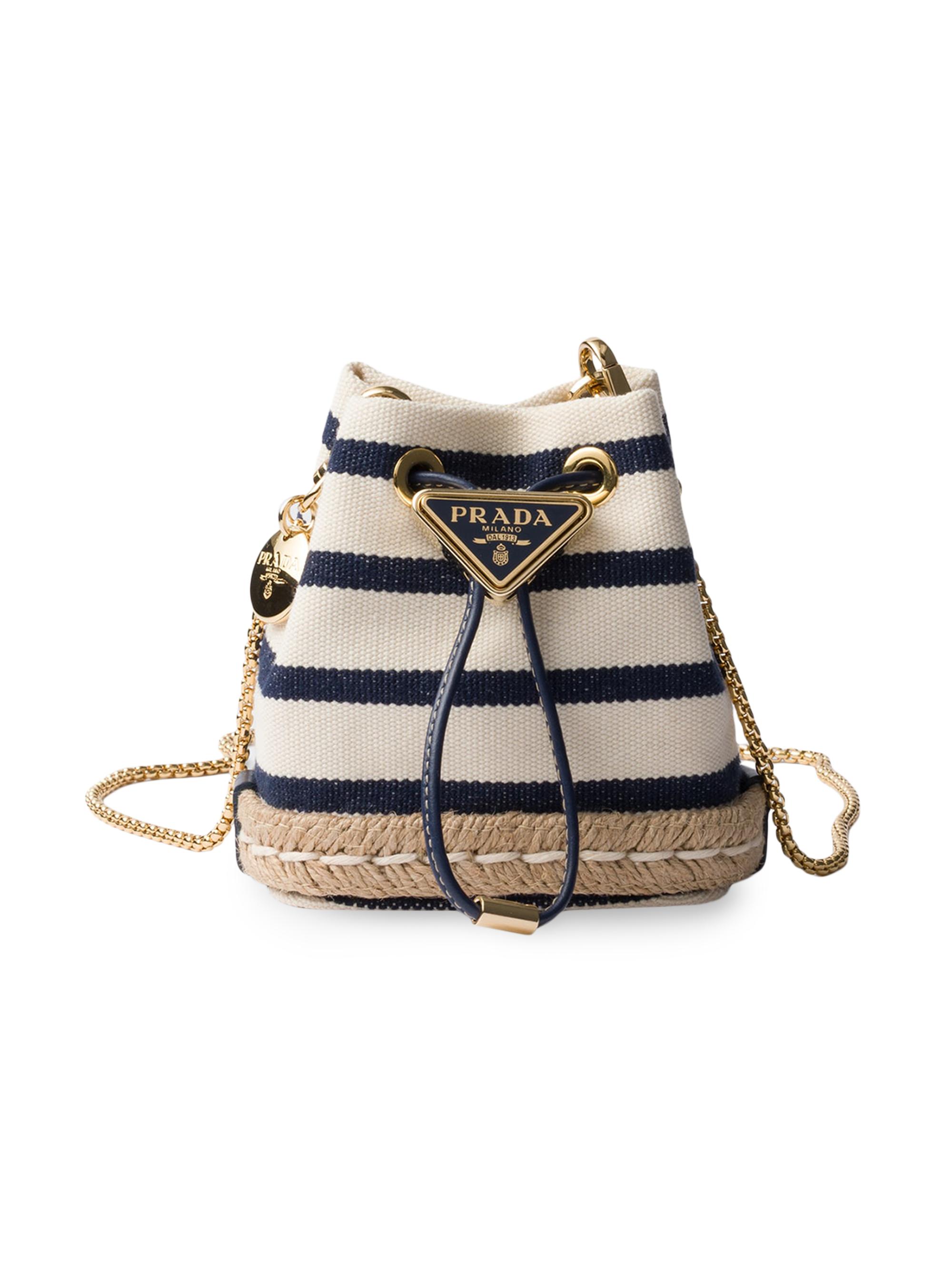Prada Women's Striped Fabric Mini-Pouch Bucket Bag - Beige Red
