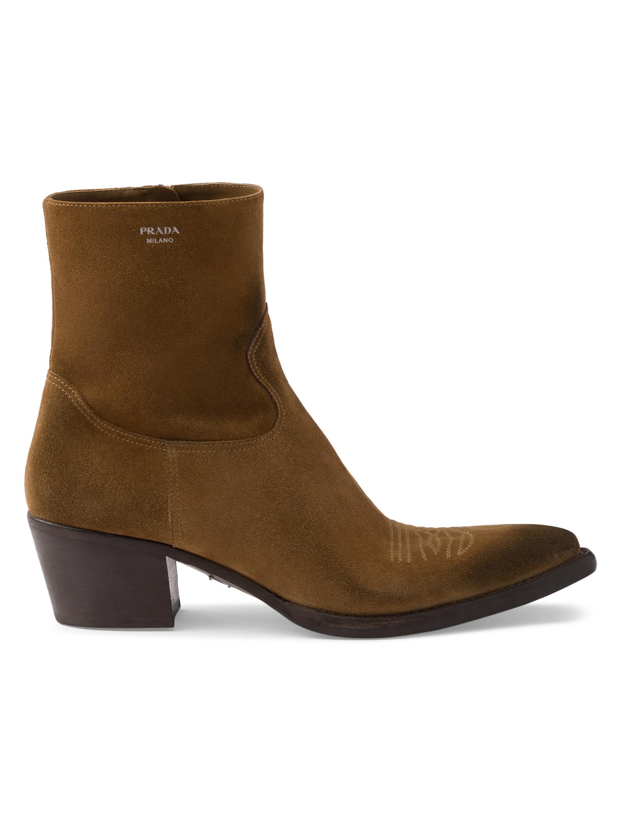 靴 PRADA suede short heel boots Prada Suede Booties | Saks Fifth Avenue