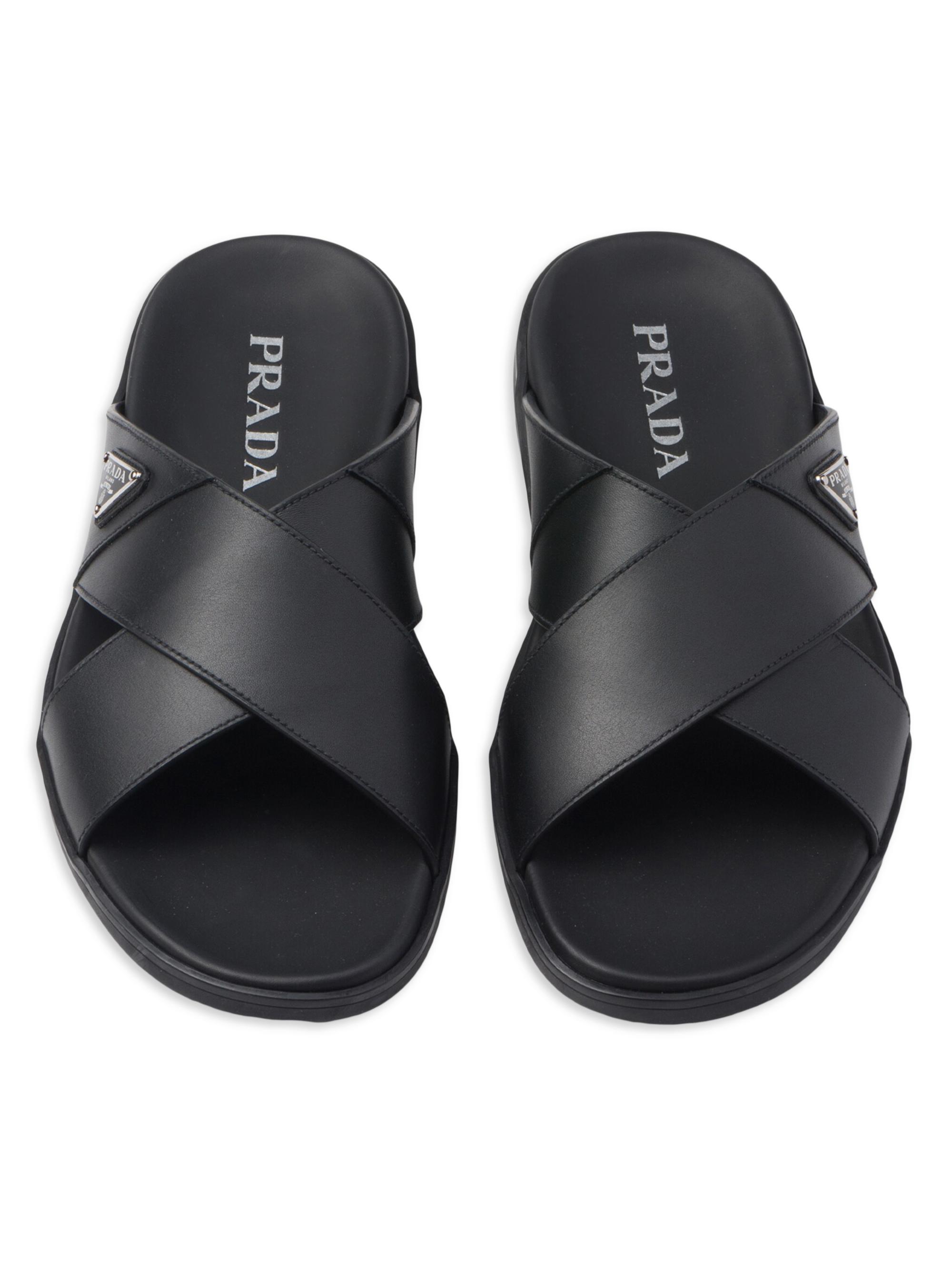 U*N様 定価6万　GUNTAS Genuine Leather Crossbo Prada Leather Crisscross Slides | Saks Fifth Avenue