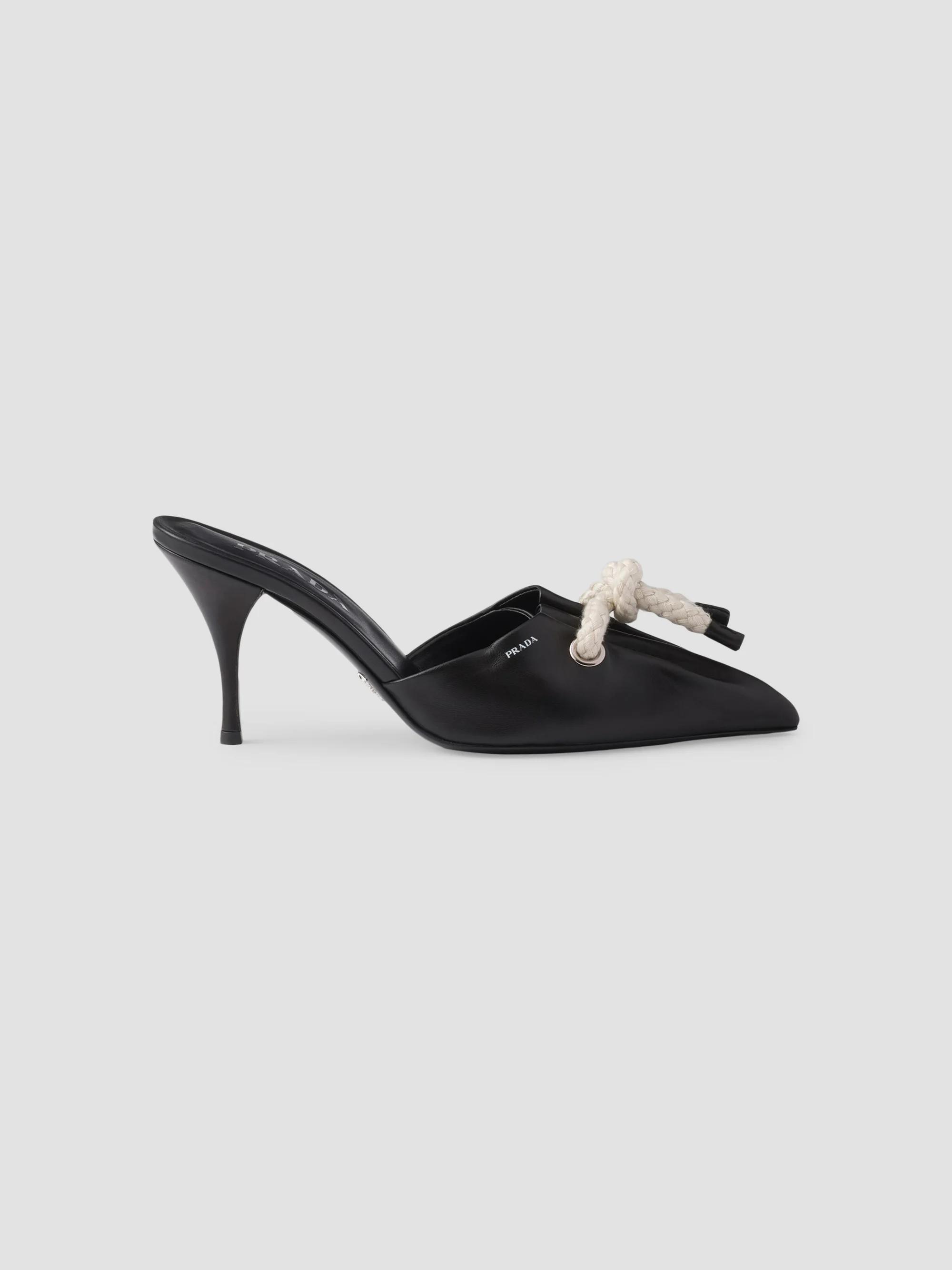Prada Nappa Leather 85MM Mules with Cord Detail | Saks Fifth Avenue