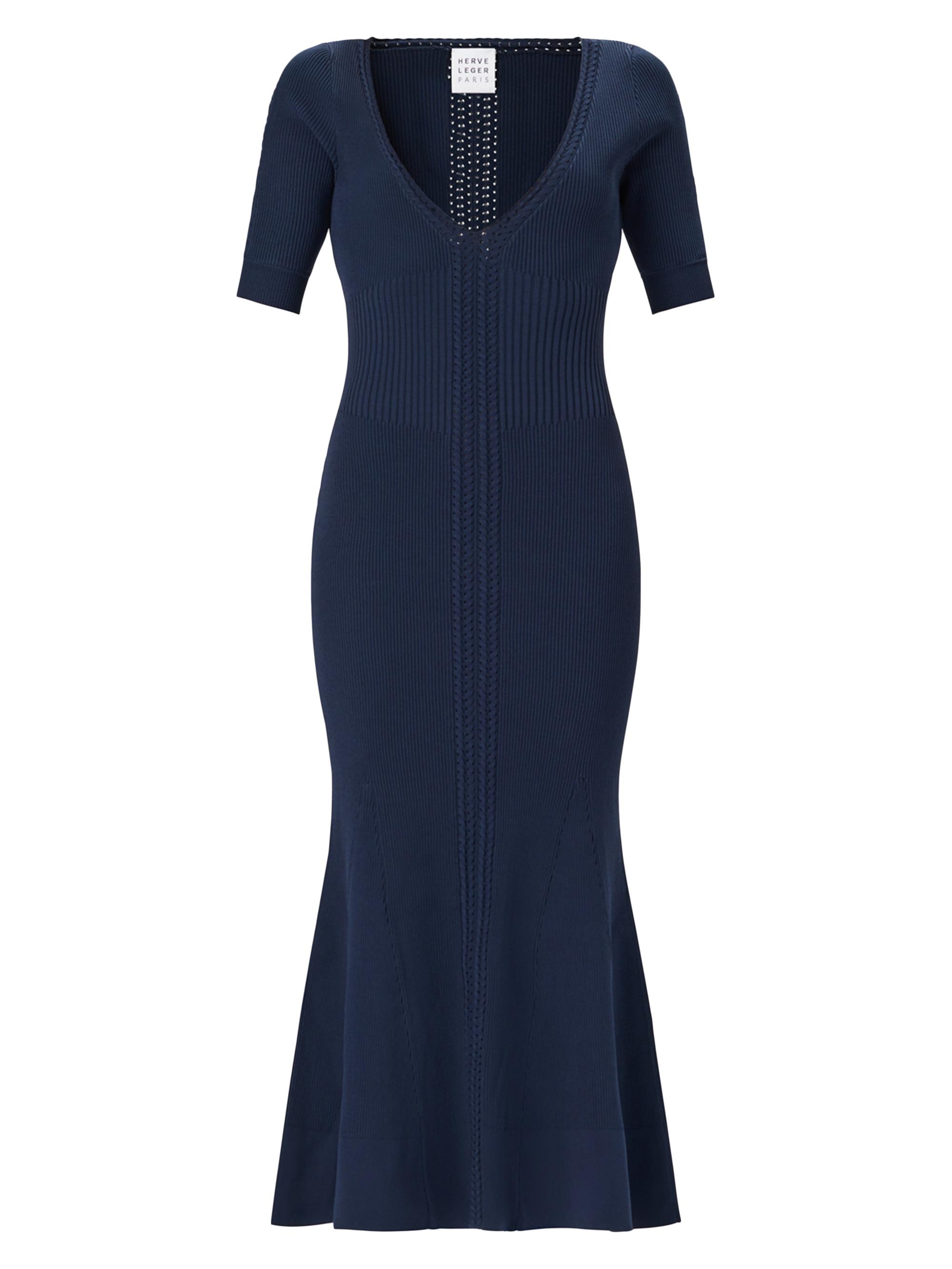 Hervé Léger Women's Aria Rib-Knit V-Neck Midi-Dress - Nocturne