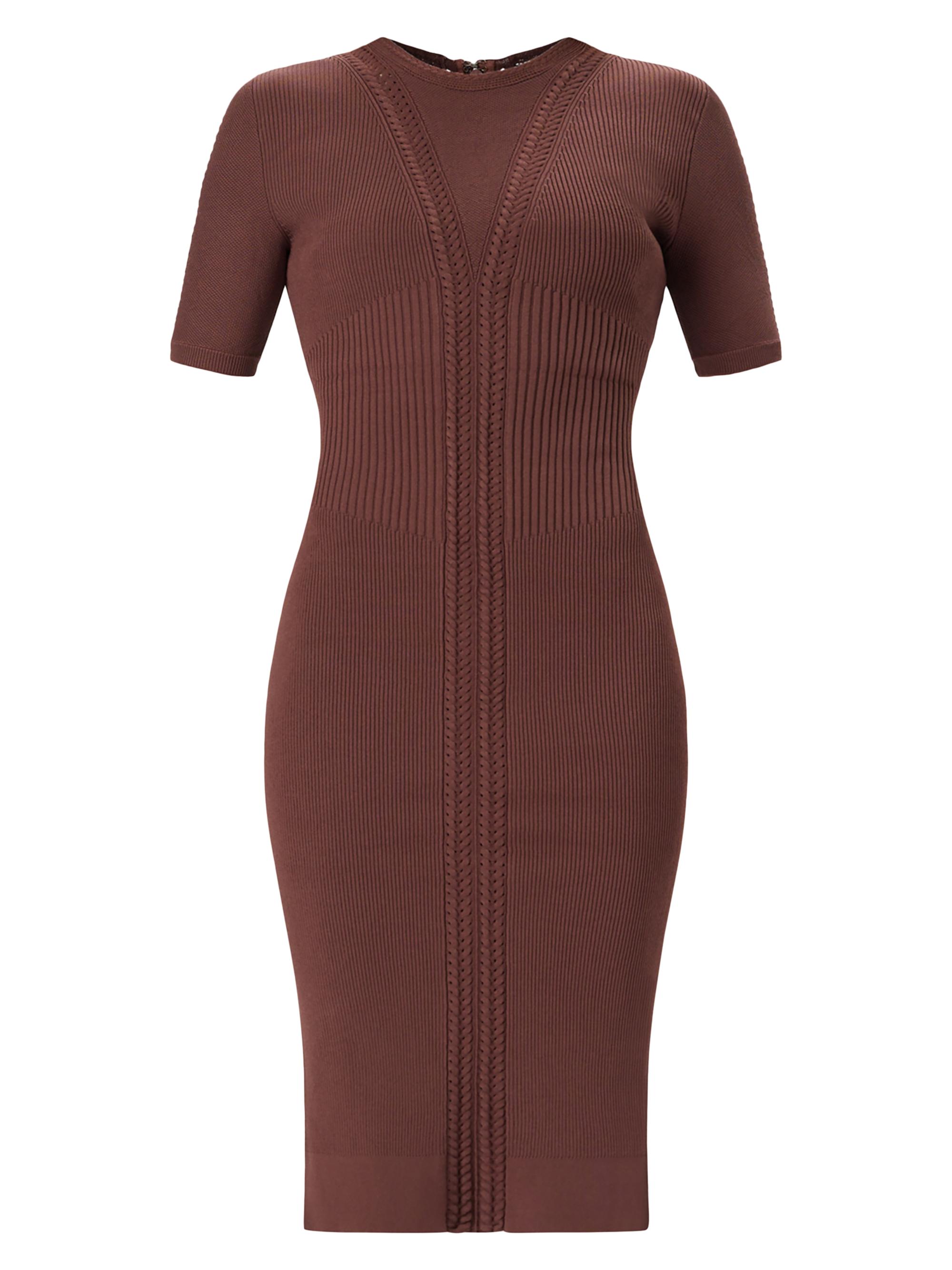 Hervé Léger Women's Alina Rib-Knit Crewneck Midi-Dress - Coffee