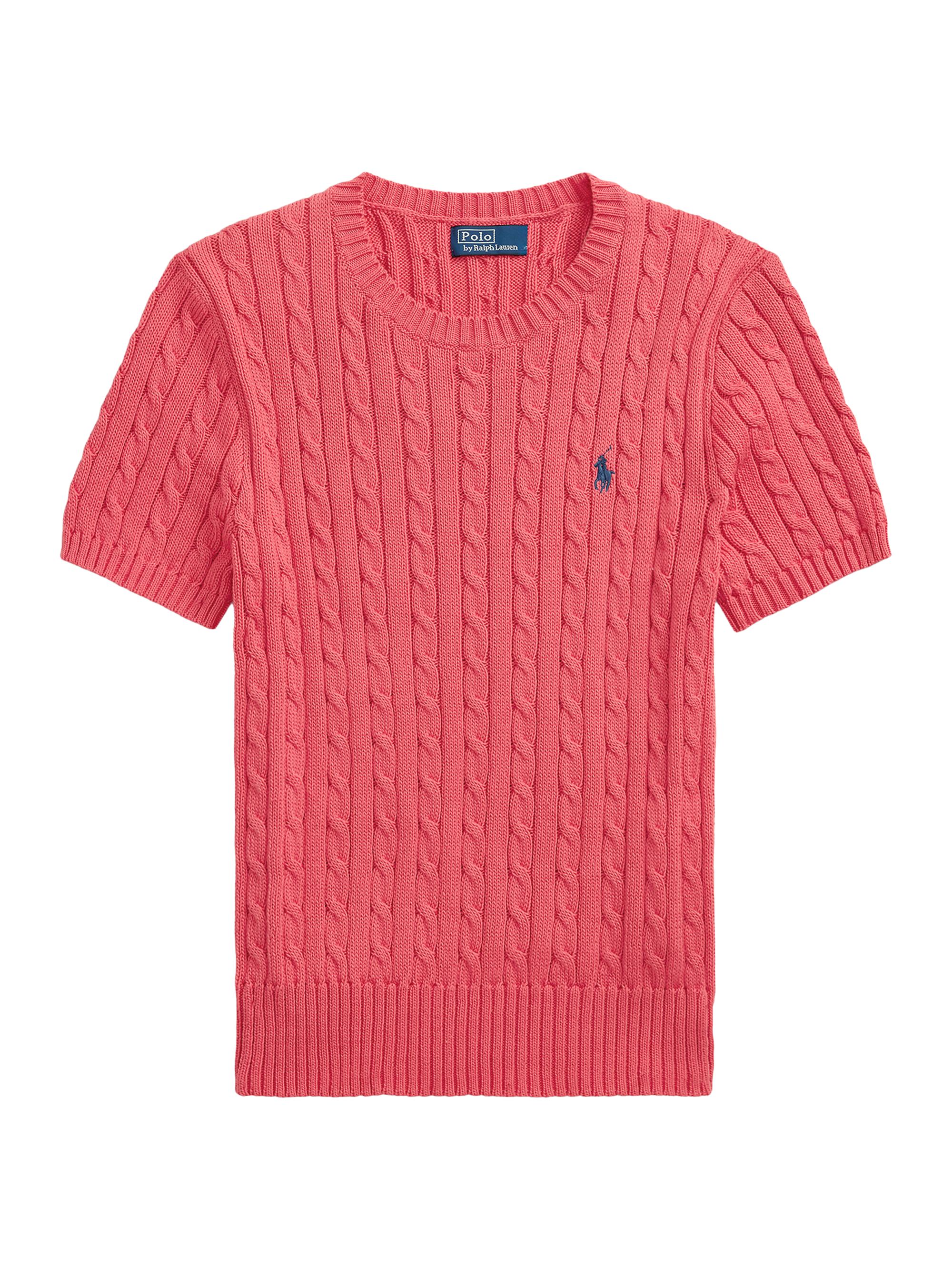 Polo Ralph Lauren Women's Cable-Knit Cotton Short-Sleeve Sweater - Red Sky