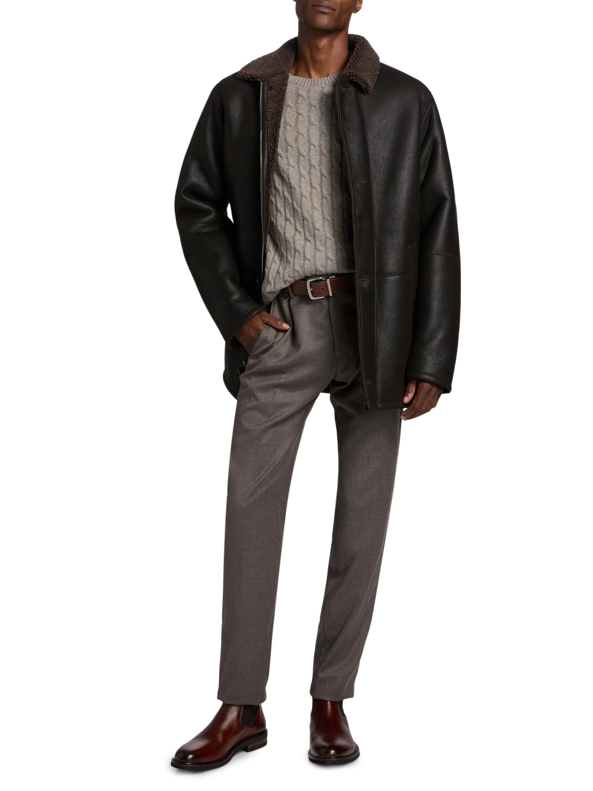 SAKS FIFTH AVENUE カーコート　レザー　イタリア製　カシミヤ Saks Fifth Avenue COLLECTION Shearling Car Coat | Saks Fifth Avenue