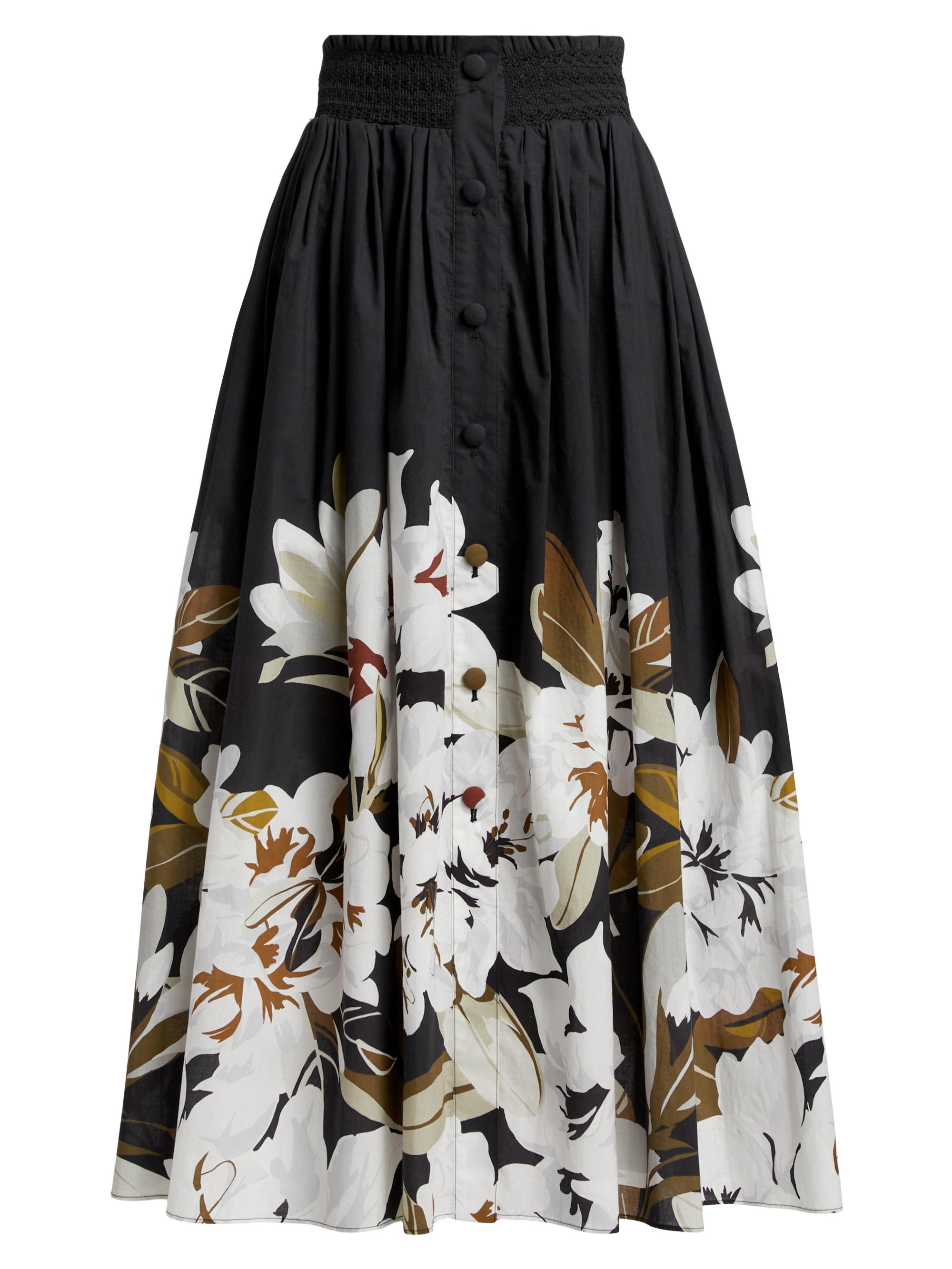Adam Lippes Women's Lovisa Floral Cotton-Voile Midi-Skirt - Black White