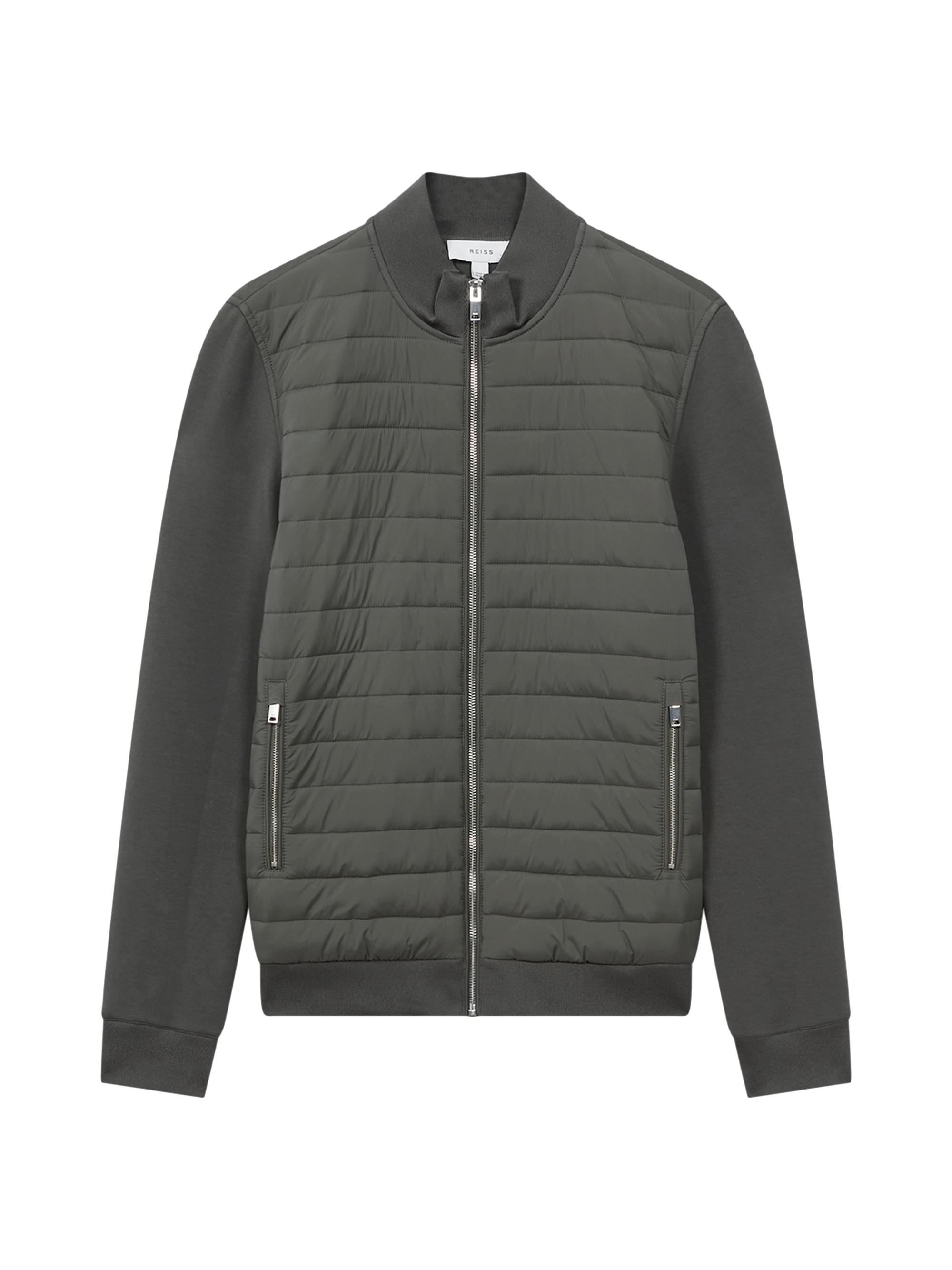 Reiss Men's Freddie Mixed-Media Quilted Jacket - Sage Green