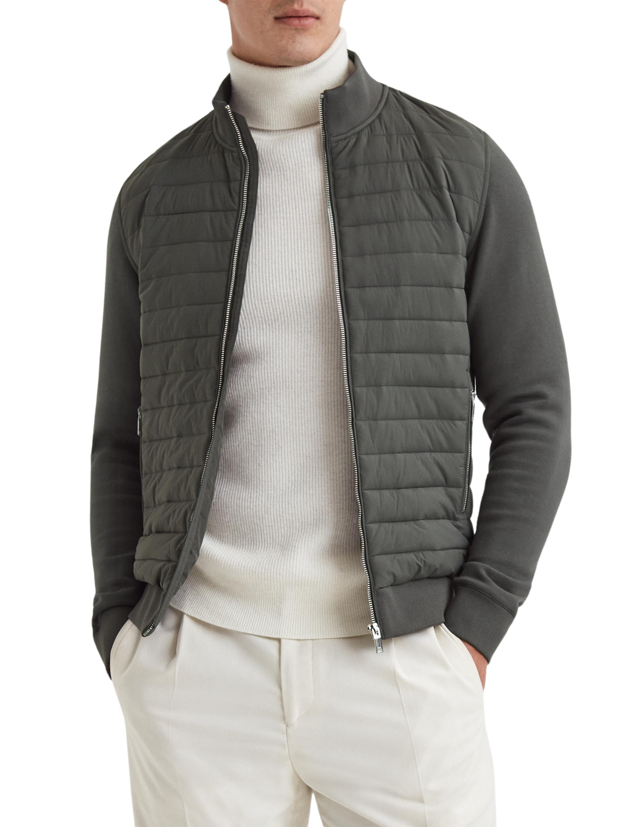 Reiss Men's Freddie Mixed-Media Quilted Jacket - Sage Green | Thumbnail 3