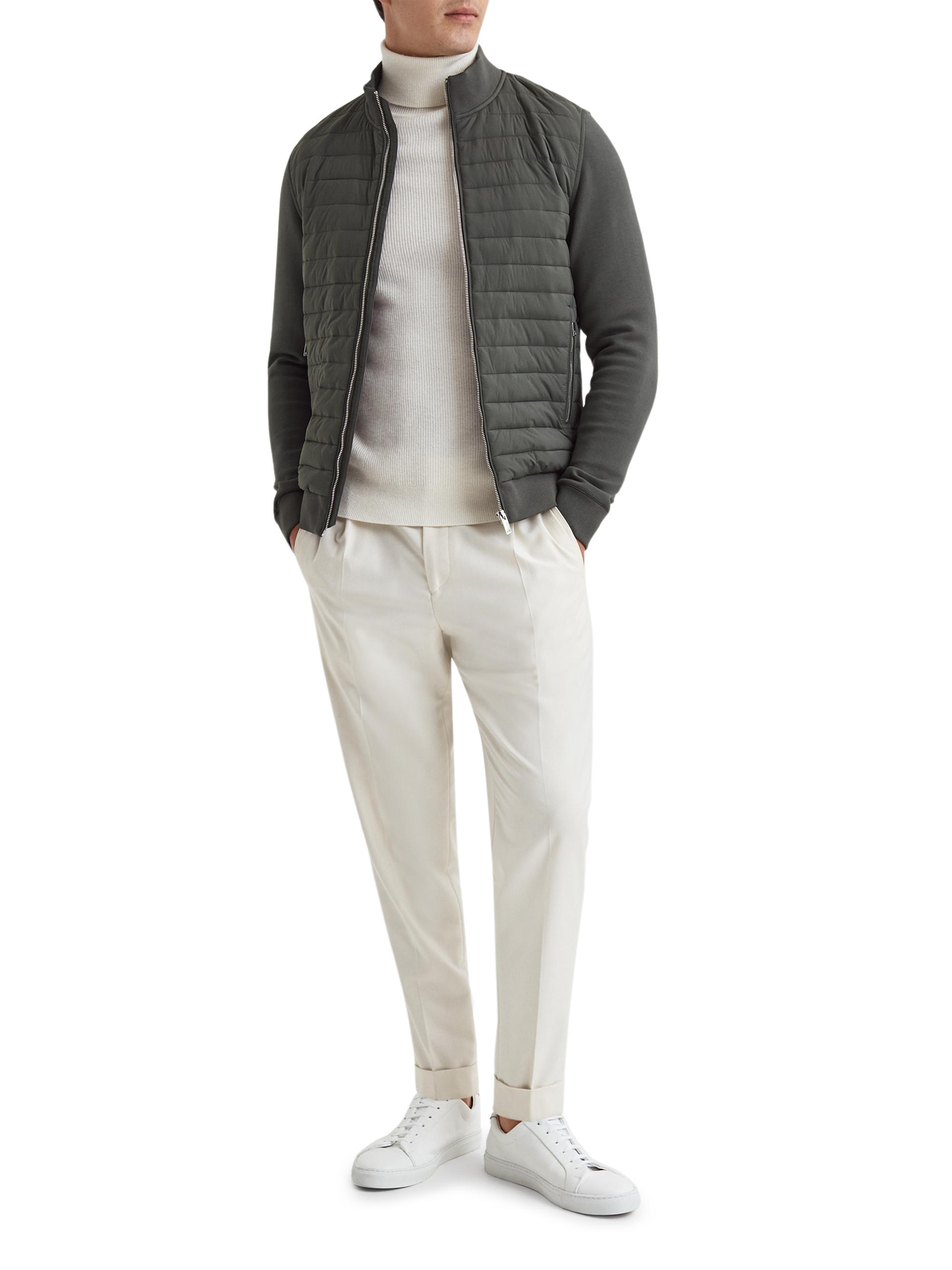 Reiss Men's Freddie Mixed-Media Quilted Jacket - Sage Green | Thumbnail 2