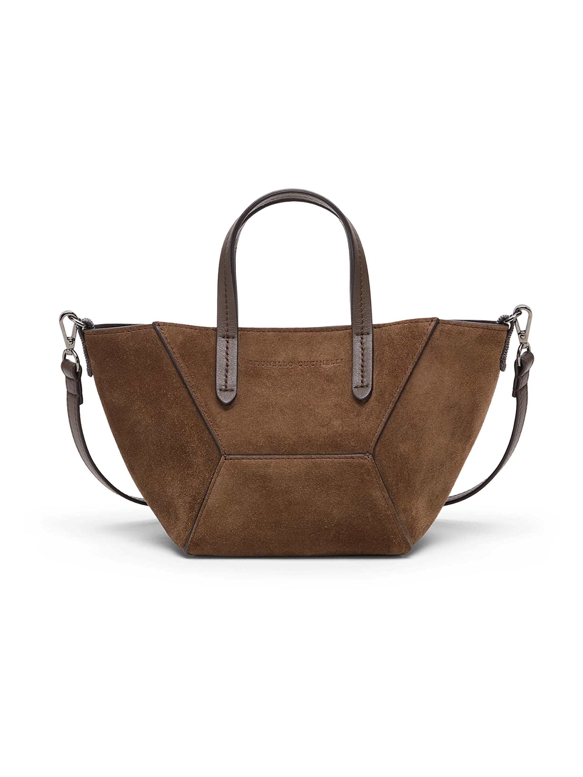 Brunello Cucinelli Women's Duo Mini Bag in Suede with Monili - Bark