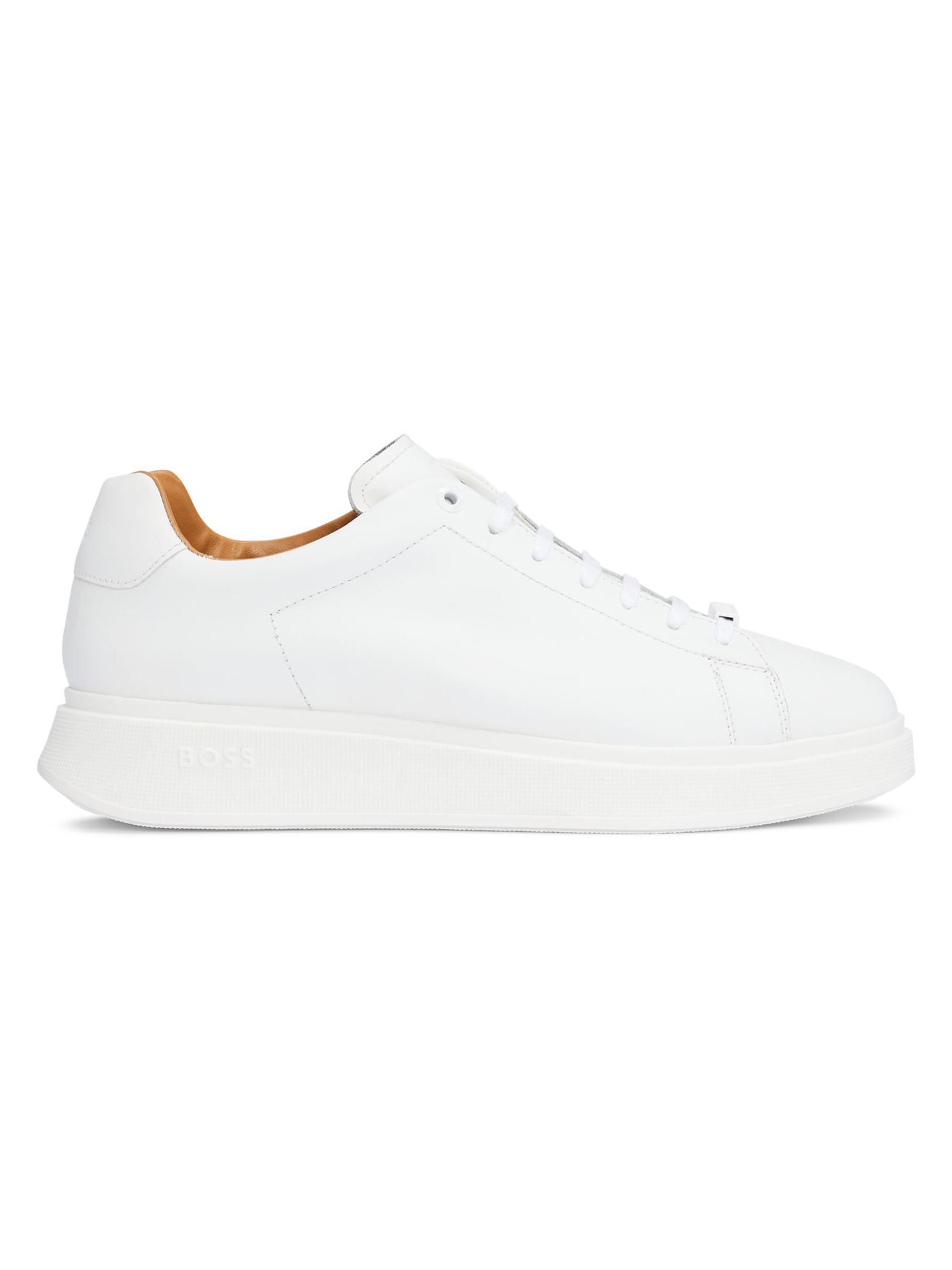 BOSS Men's Leather Trainer Sneakers with Rubber Outsole - White