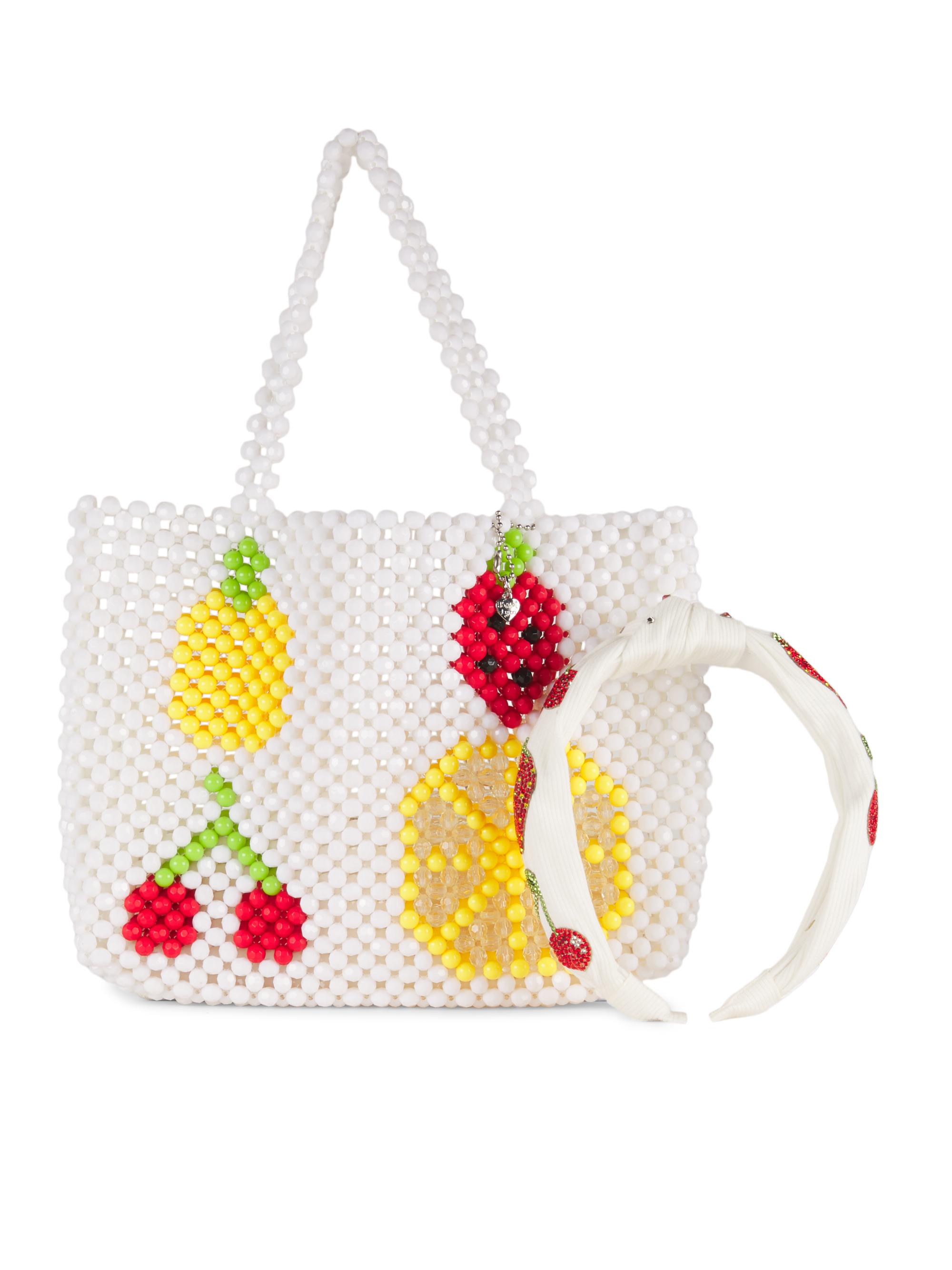 Bari Lynn Girl's Crystallized Fruit Headband & Beaded Bag Set - White Fruit