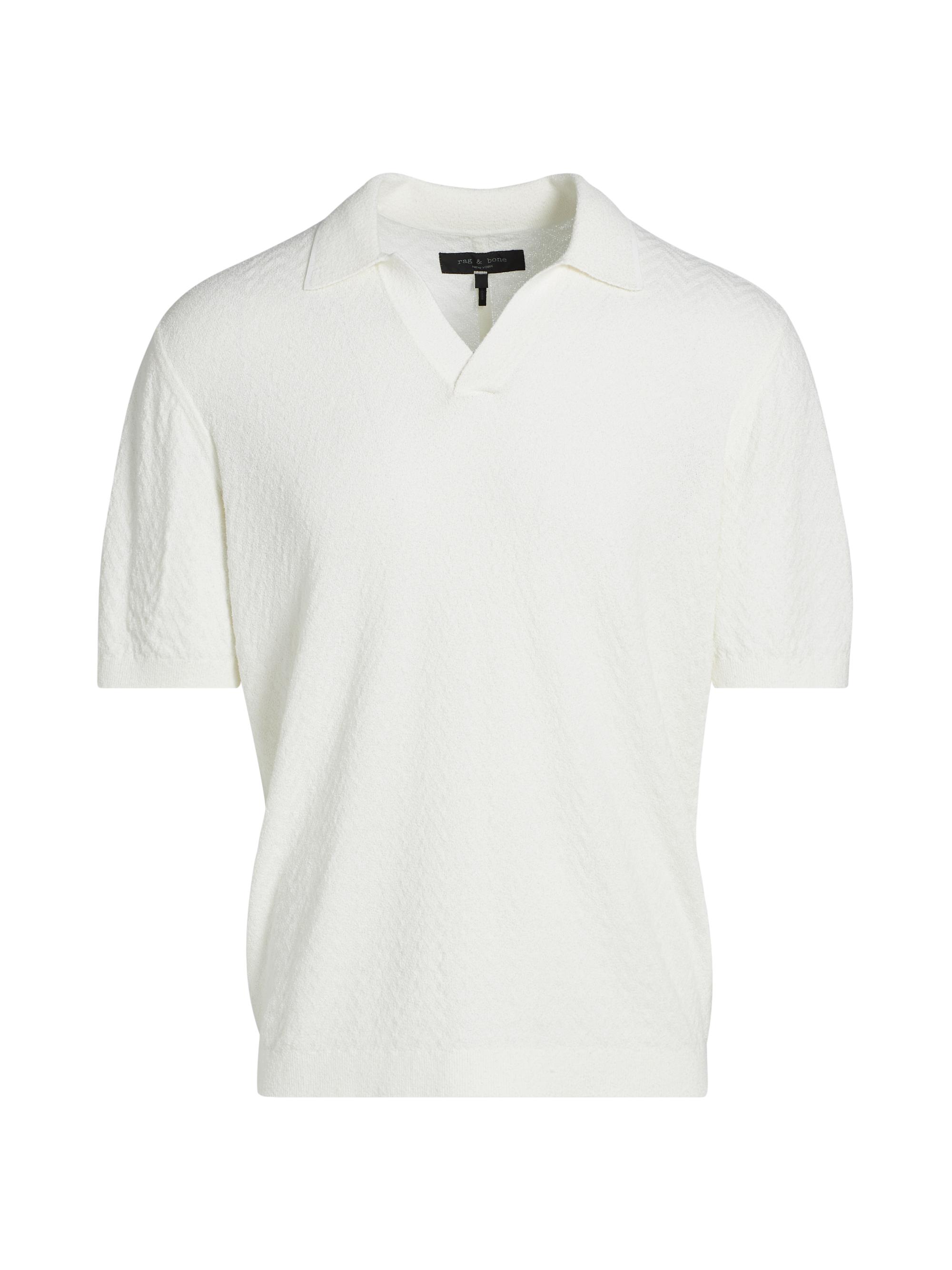 rag & bone Men's Zuma Toweling Herringbone Polo Shirt - Chalk