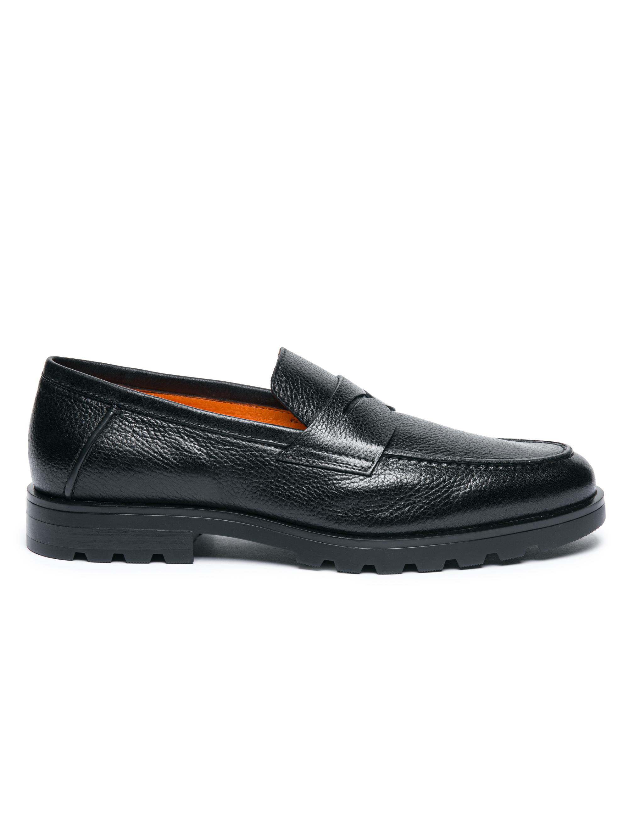 Santoni Men's Rock Lug Sole Leather Penny Loafers - Black