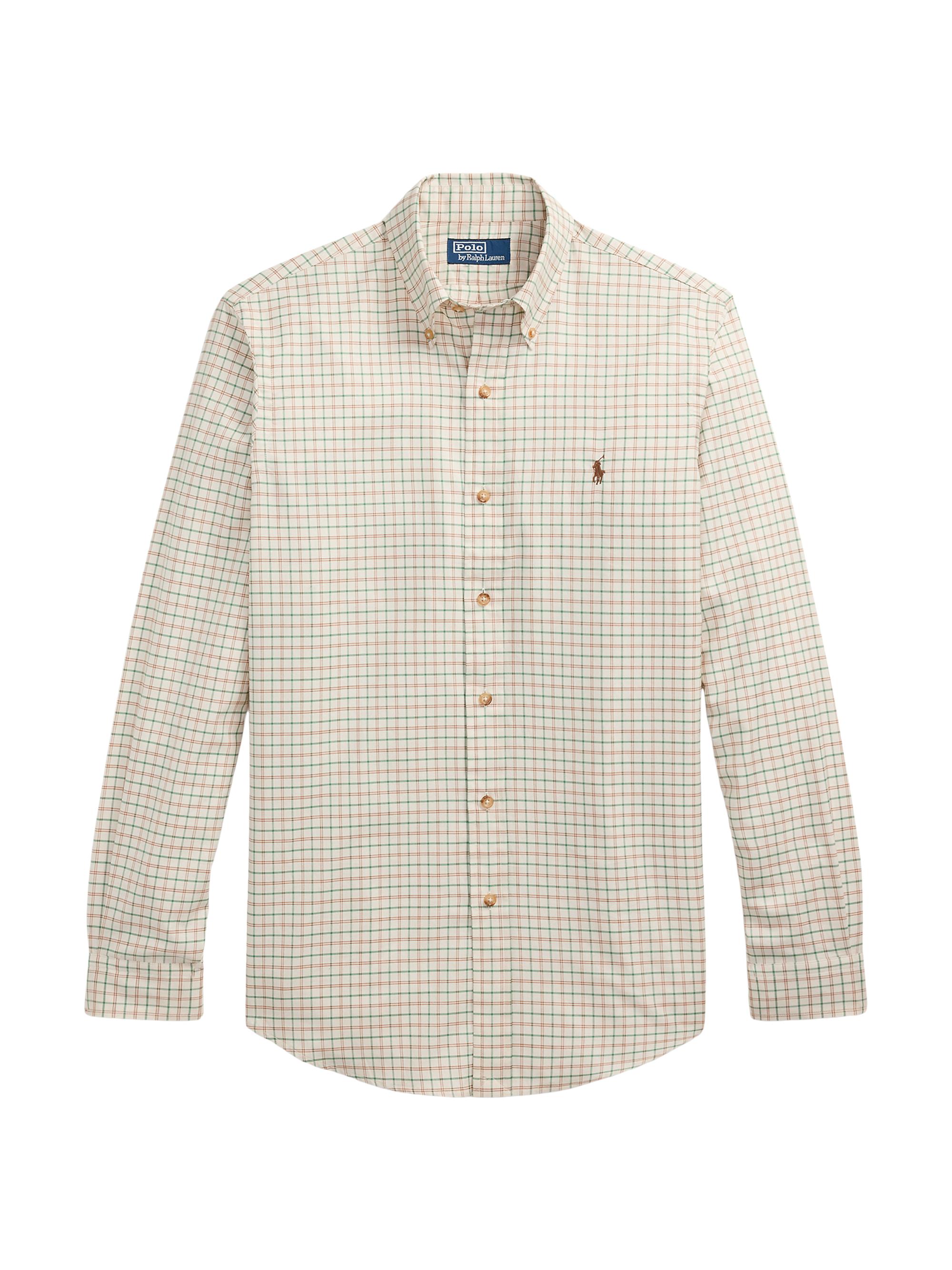 Polo Ralph Lauren Men's Plaid Cotton Twill Sport Shirt - Cream Khaki Multi