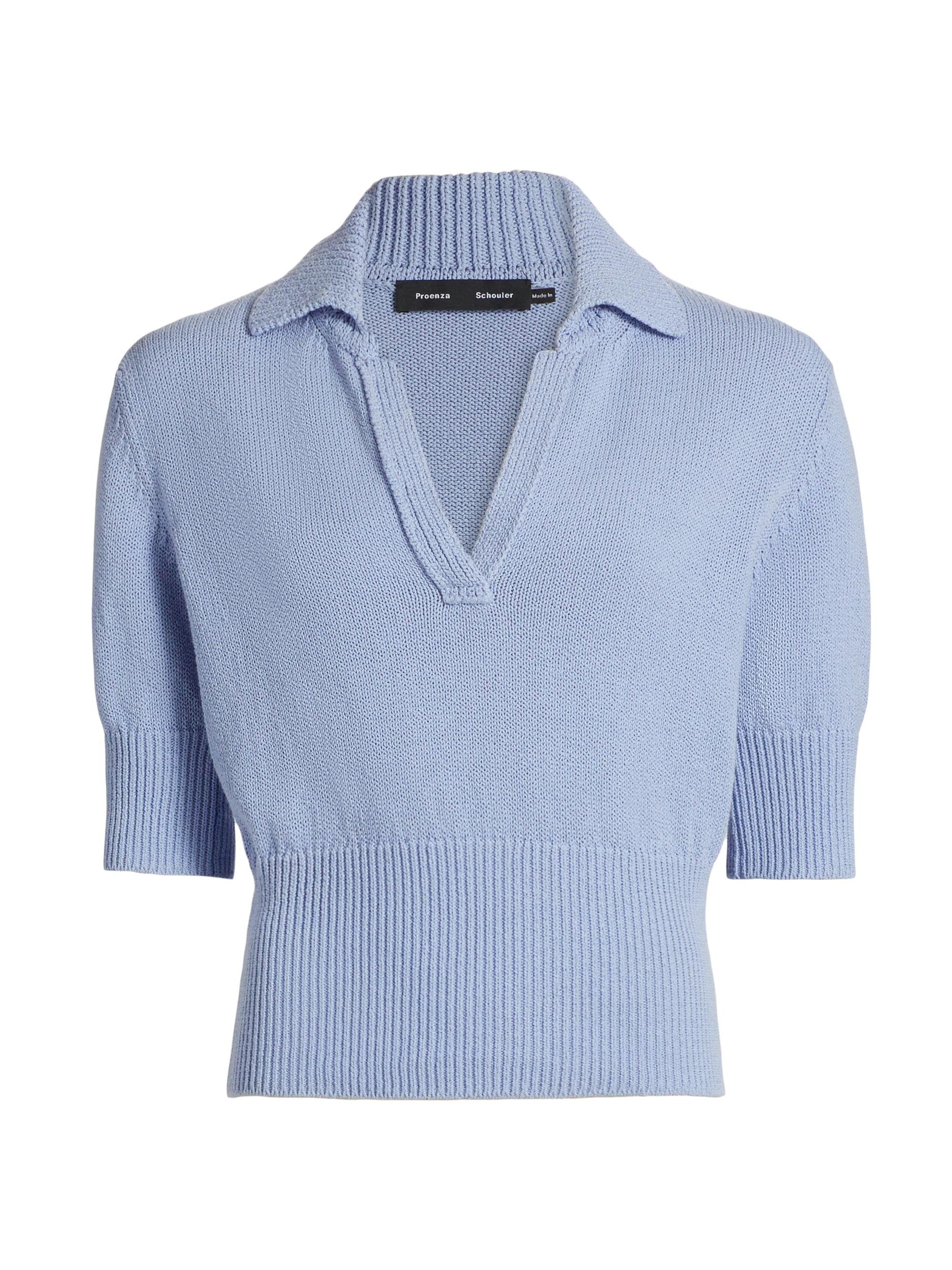 Proenza Schouler Women's Reeve Cotton Knit Polo Sweater - Pale Blue