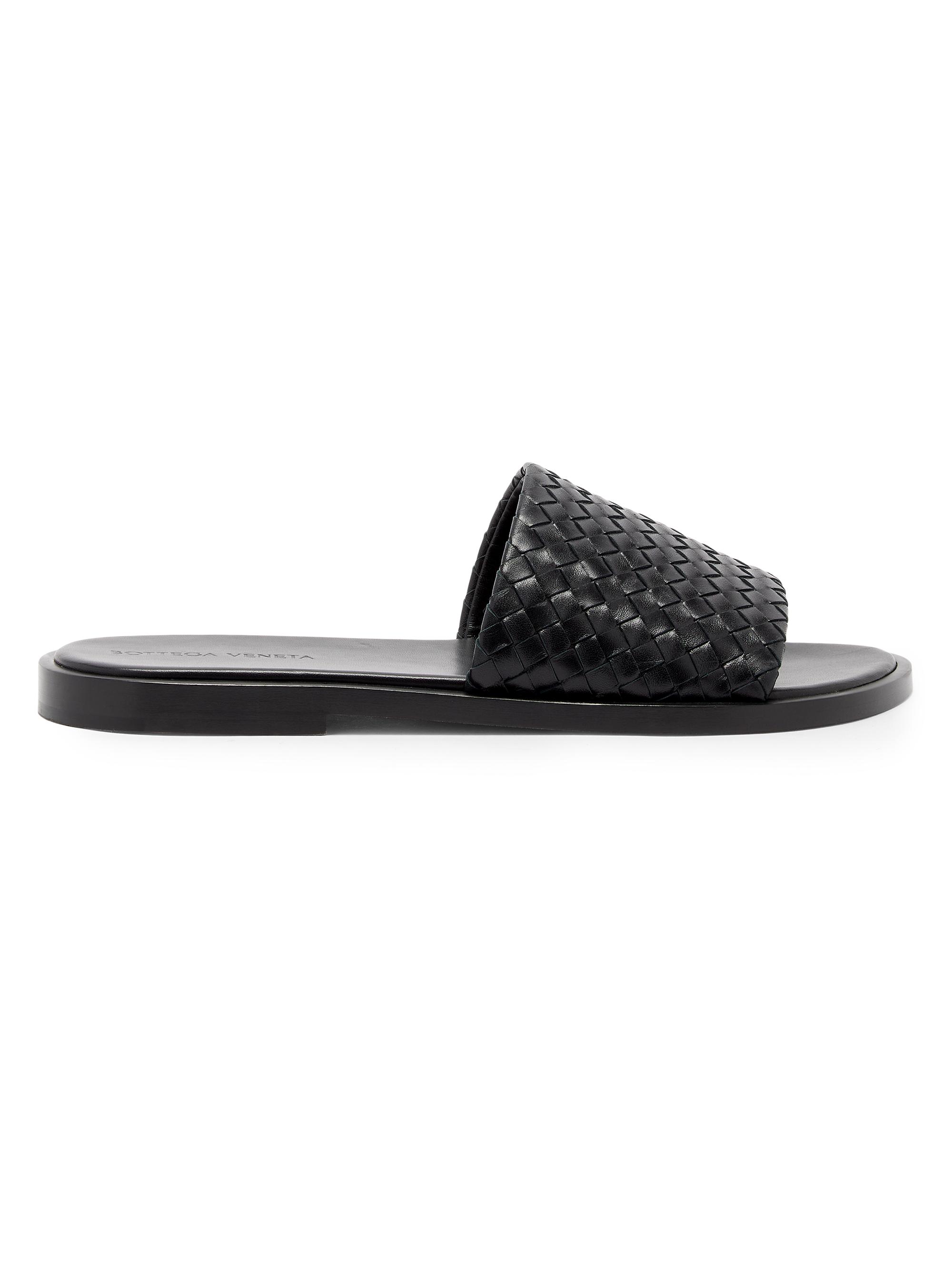 Bottega Veneta Men's Elio Intrecciato Leather Sandals - Black