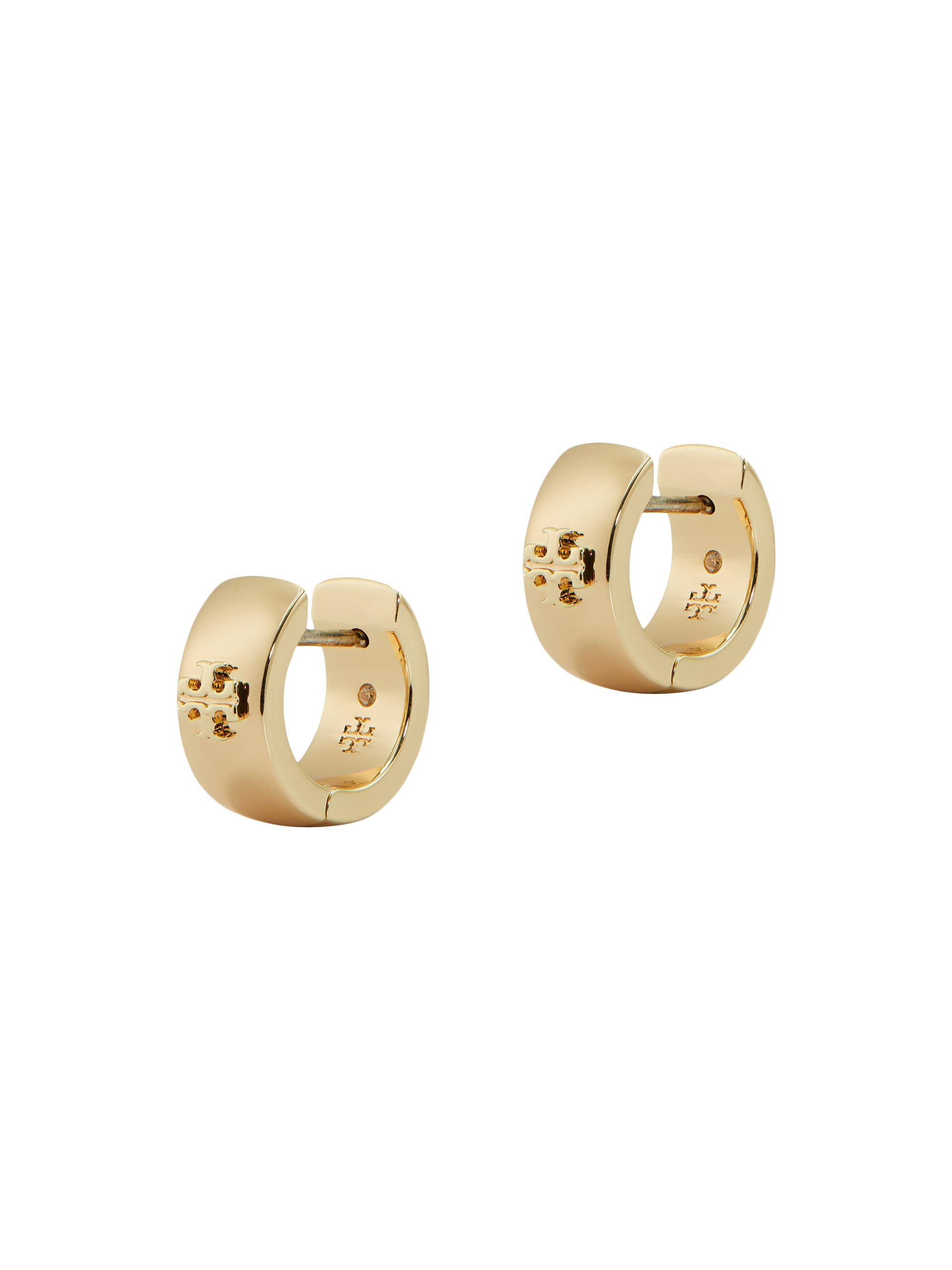 Tory Burch Women's Kira 18K-Gold-Plated Logo Huggie Hoop Earrings - Tory Gold