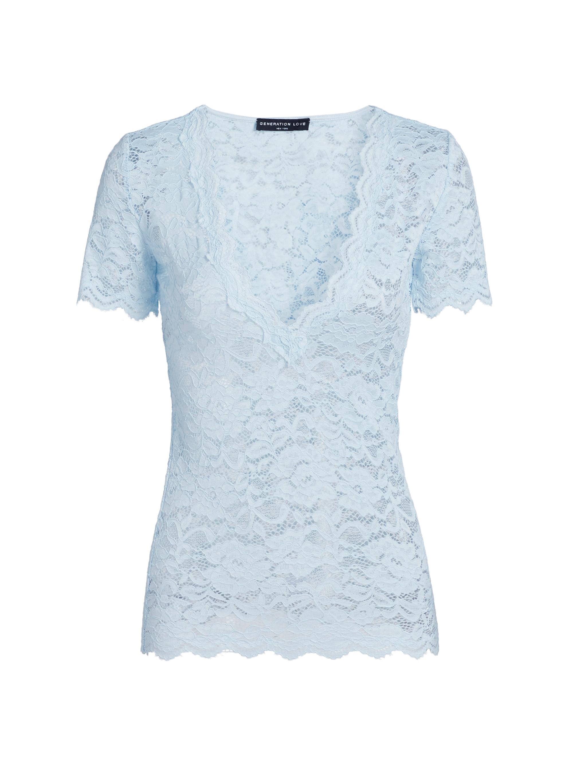 Generation Love Women's Abigail Lace V-Neck Top - Powder Blue