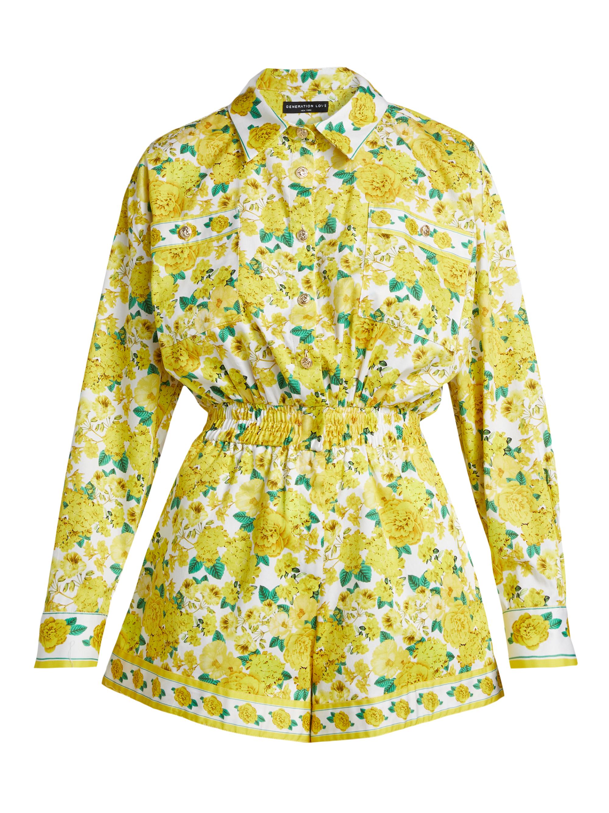 Generation Love Women's Yera Floral Romper - Floral Fantasy White Yellow