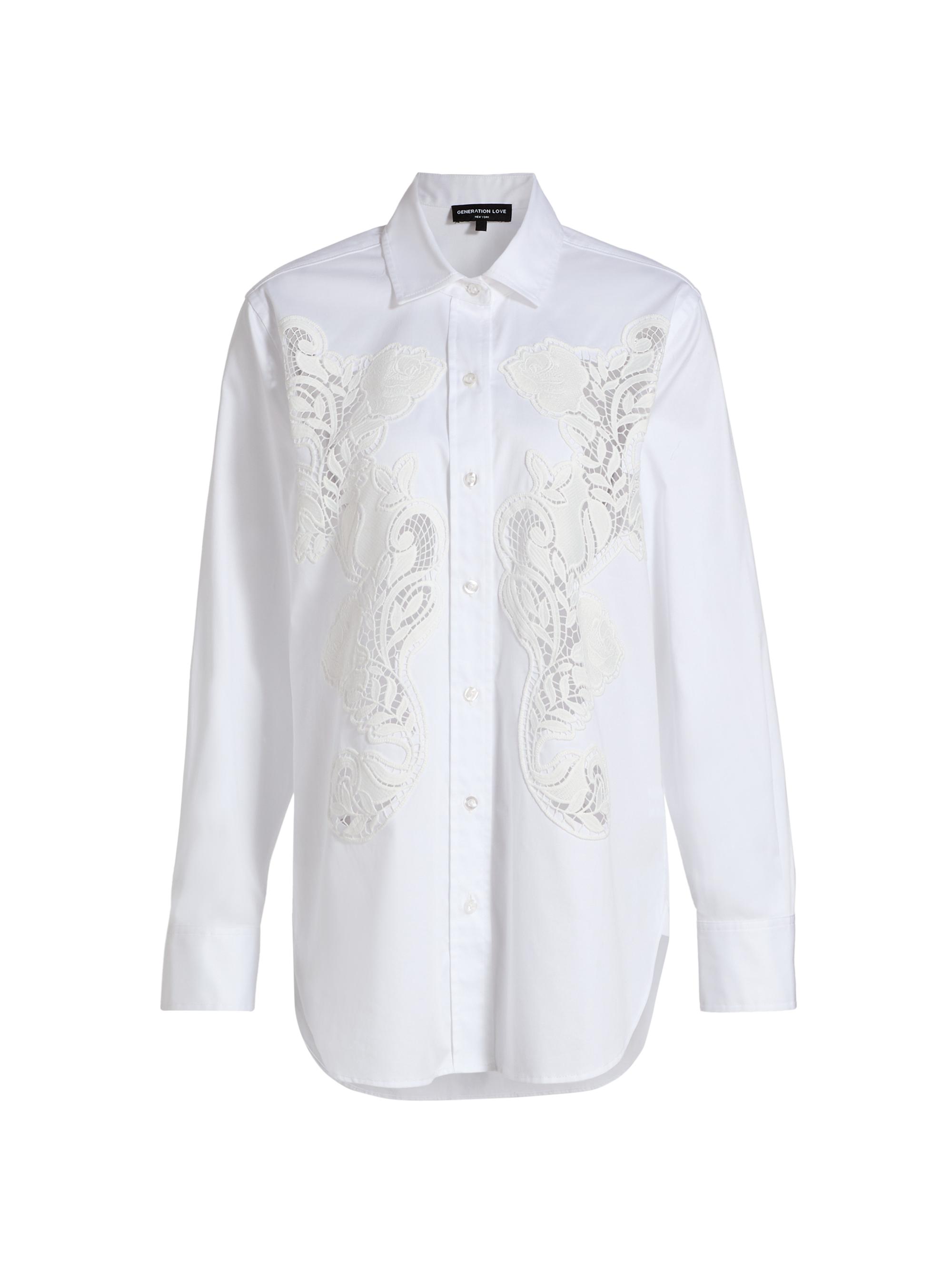 Generation Love Women's Bruno Lace Poplin Button-Up Shirt - White