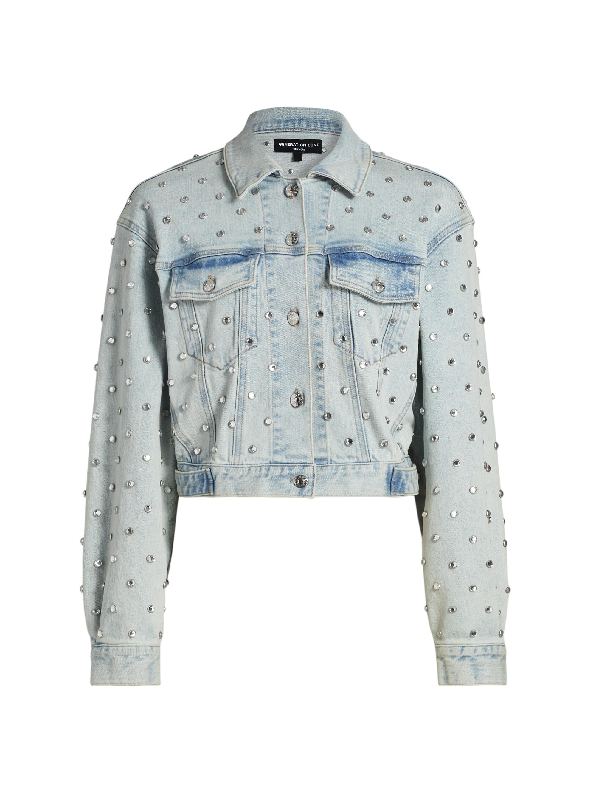 Generation Love Toddie Crystal Stretch-Denim Crop Jacket | Saks