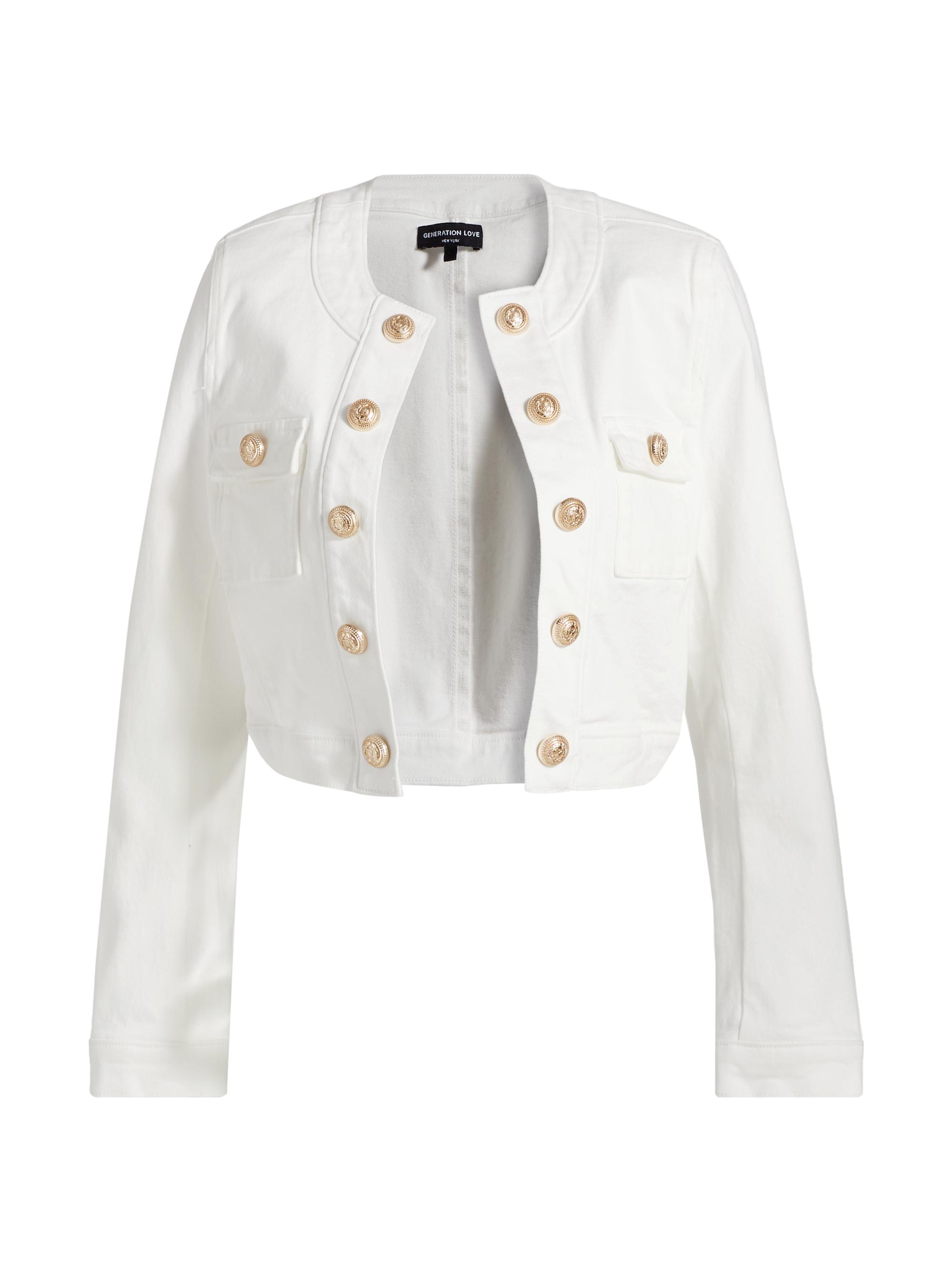 Generation Love Women's Valentina Stretch Denim Collarless Crop Jacket - White