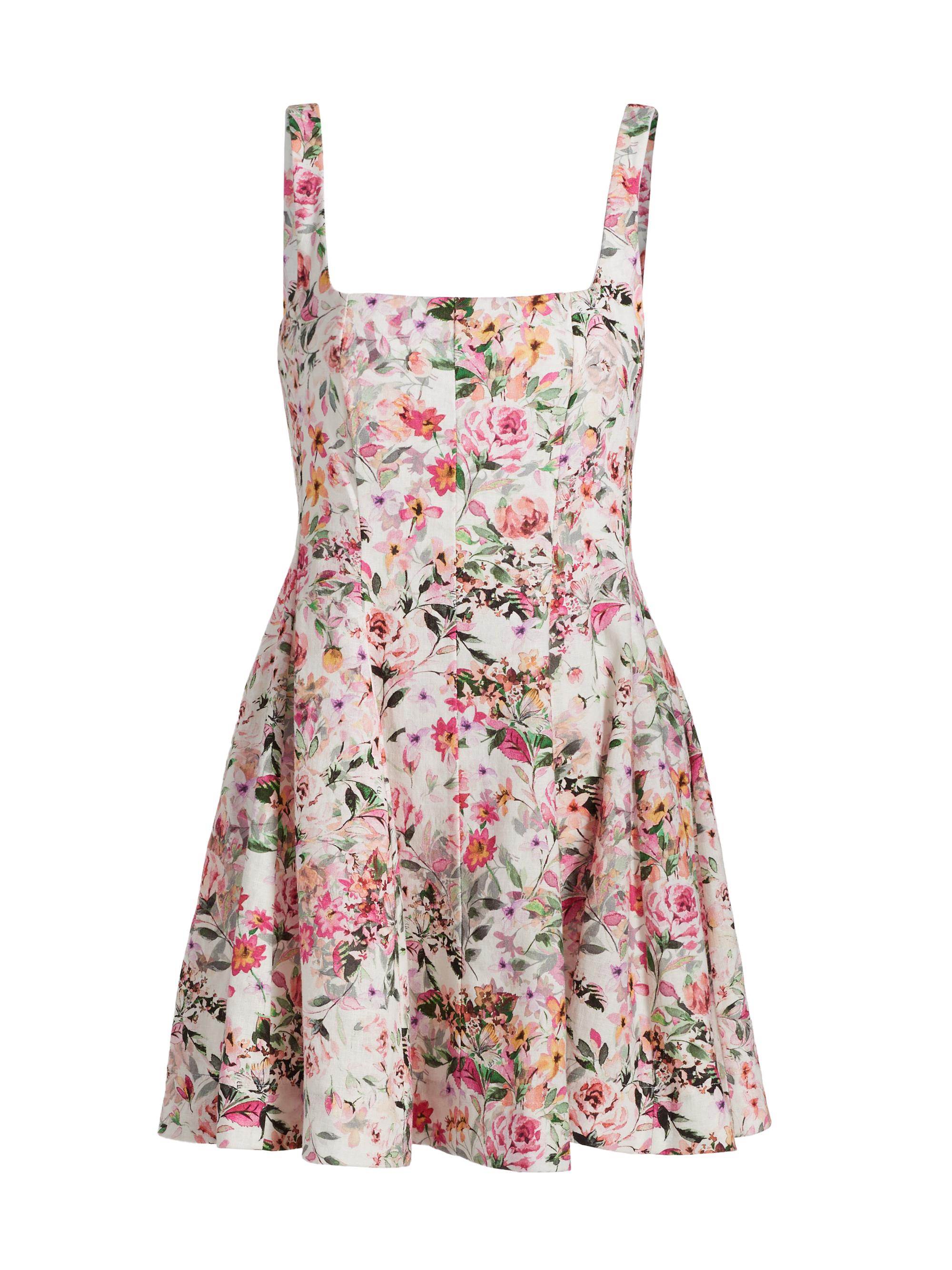 Generation Love Women's Courtney Floral Linen-Blend Fit & Flare Minidress - Zesty Floral White Pink