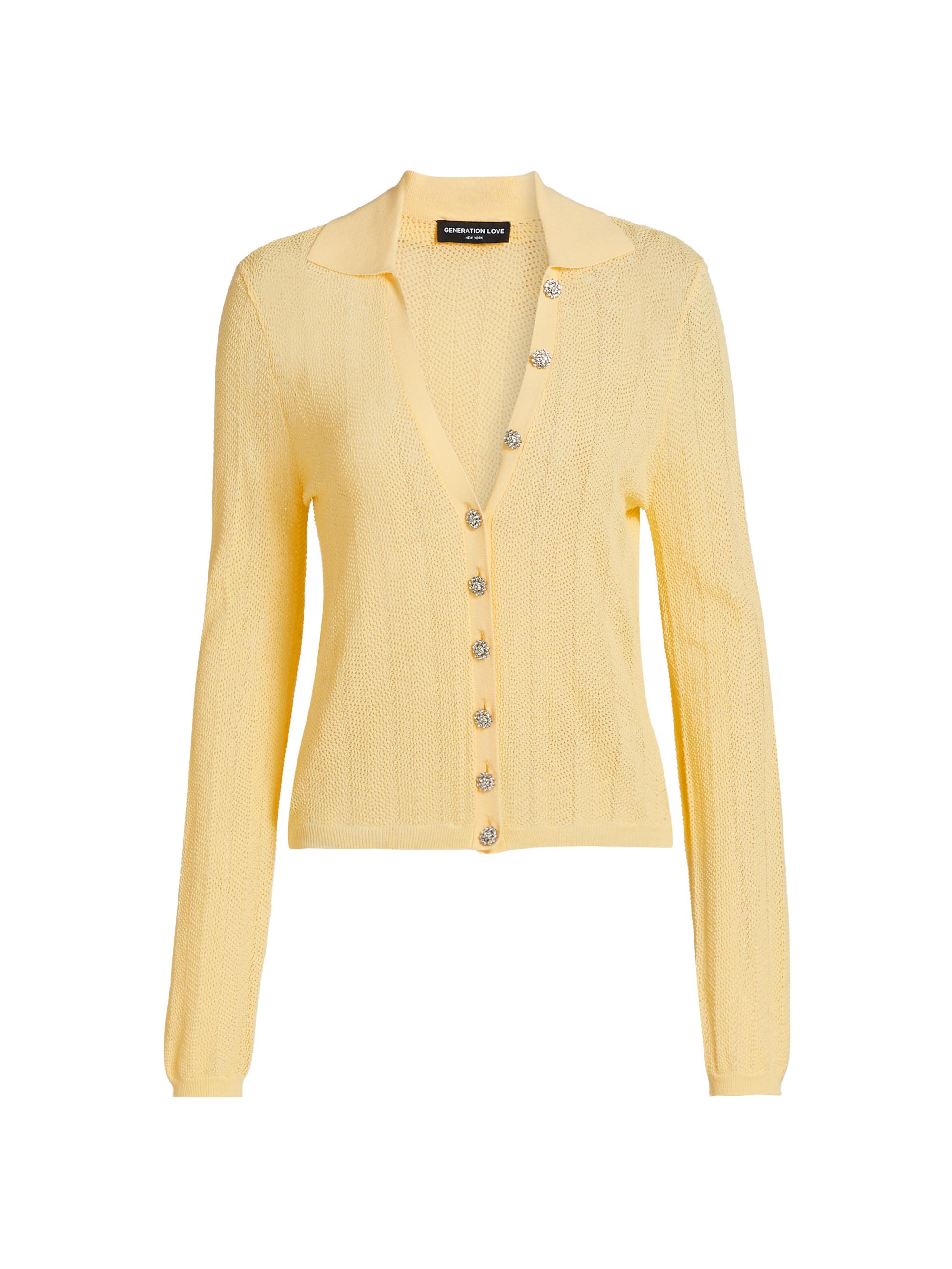 Generation Love Women's Megan Pointelle-Knit V-Neck Cardigan - Pale Yellow