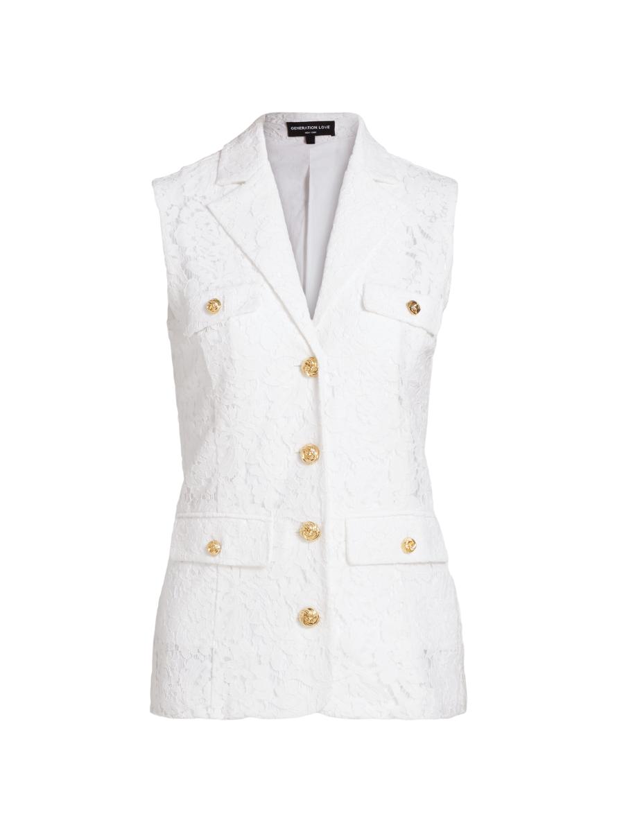 Generation Love Women's Curtis Floral Lace Sleeveless Blazer In White