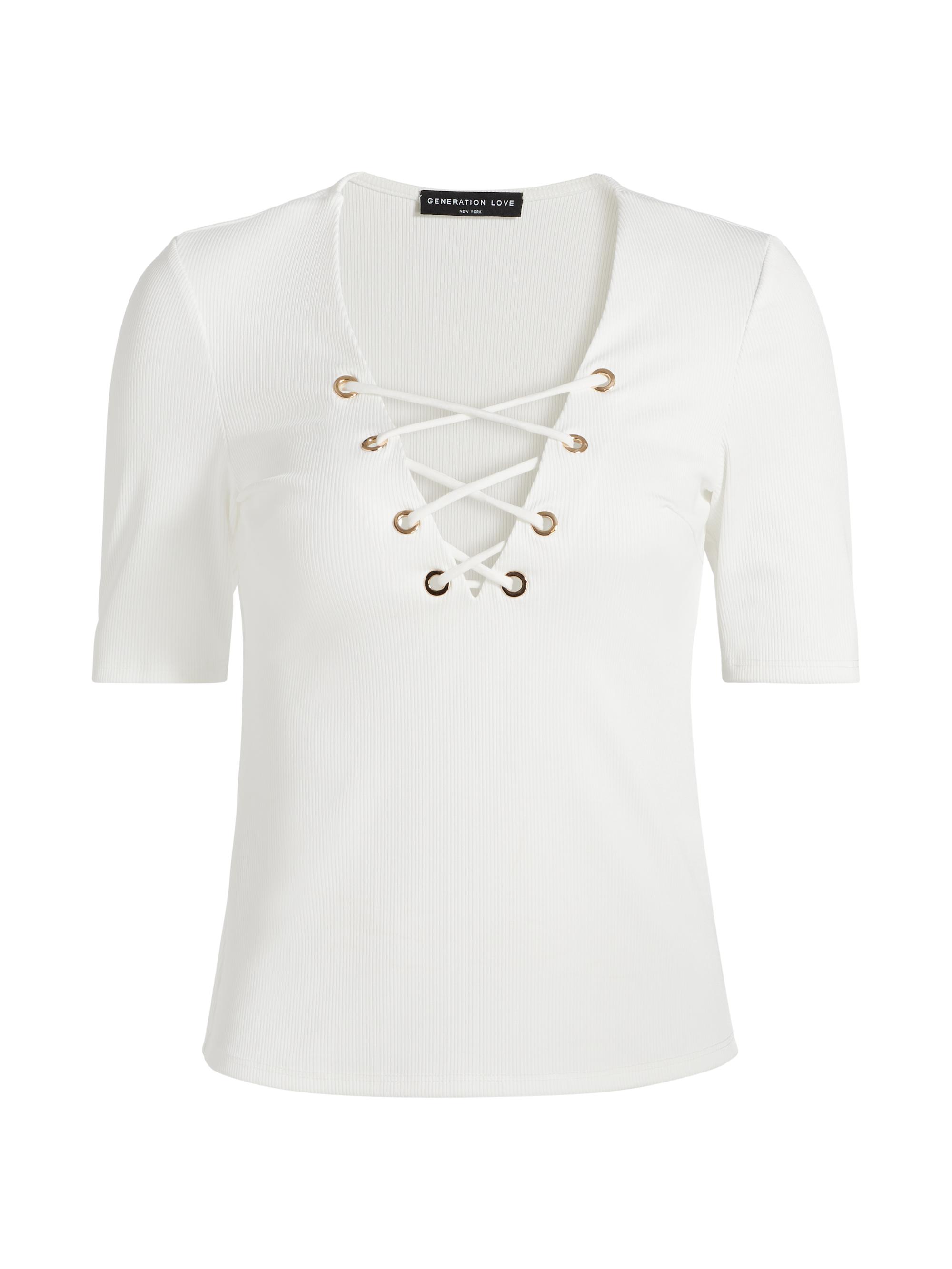 Generation Love Women's Ren Linen-Blend Lace-Up T-Shirt - White