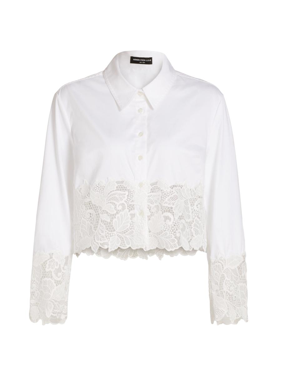 Generation Love Issa Poplin-Lace Cropped Shirt | Saks Fifth Avenue