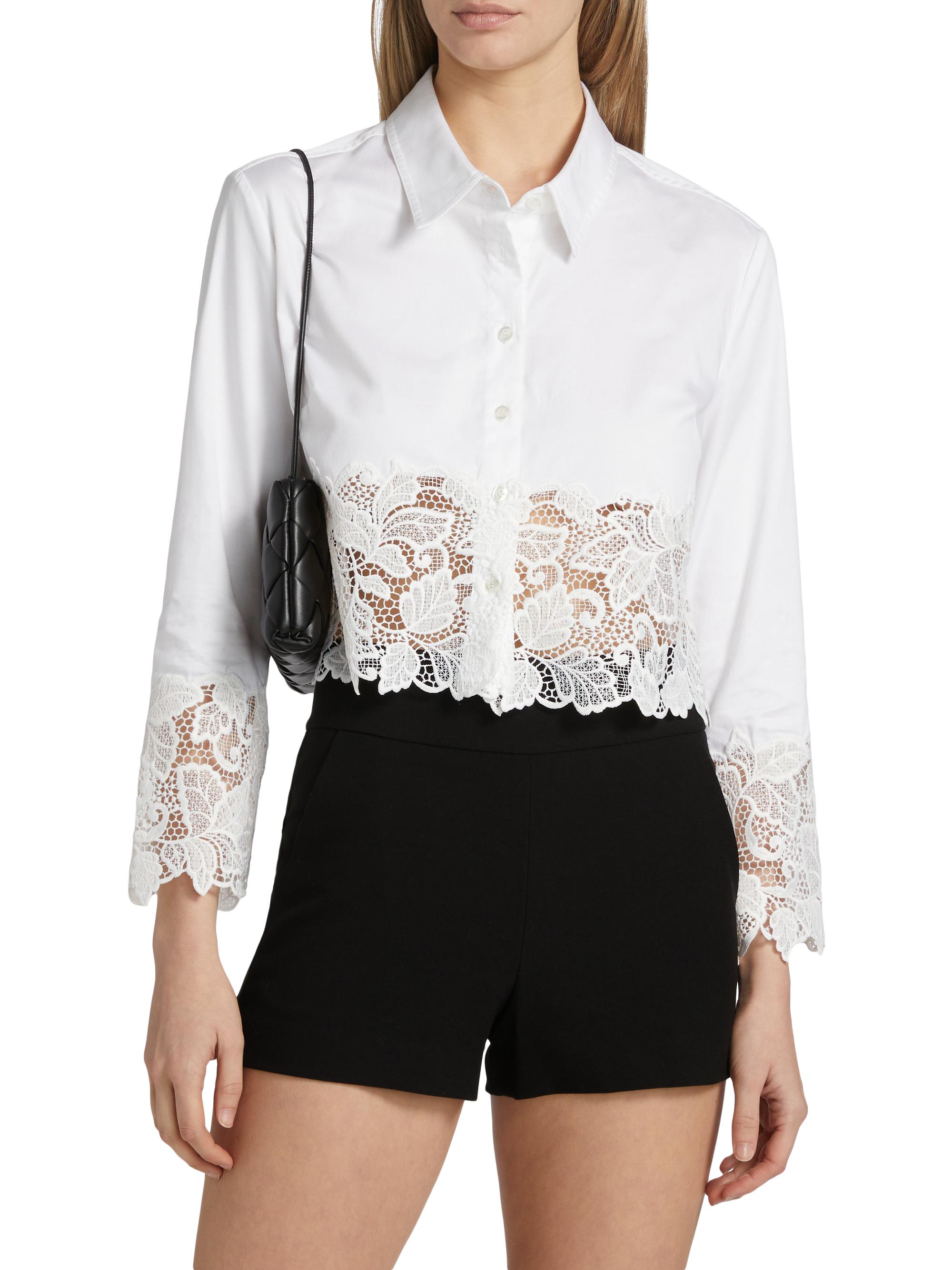 Generation Love Issa Poplin-Lace Cropped Shirt | Saks Fifth Avenue