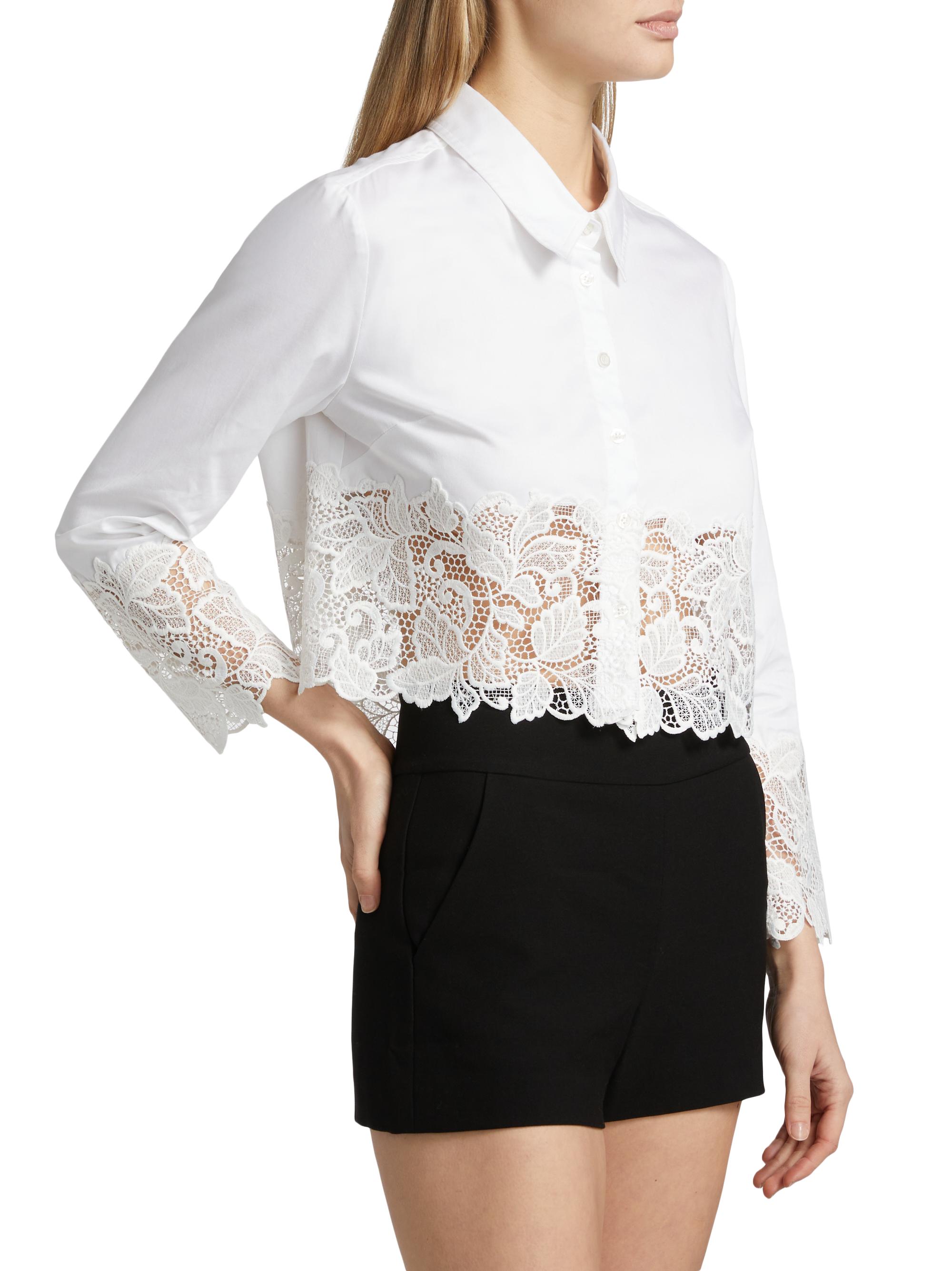 Generation Love Issa Poplin-Lace Cropped Shirt | Saks Fifth Avenue