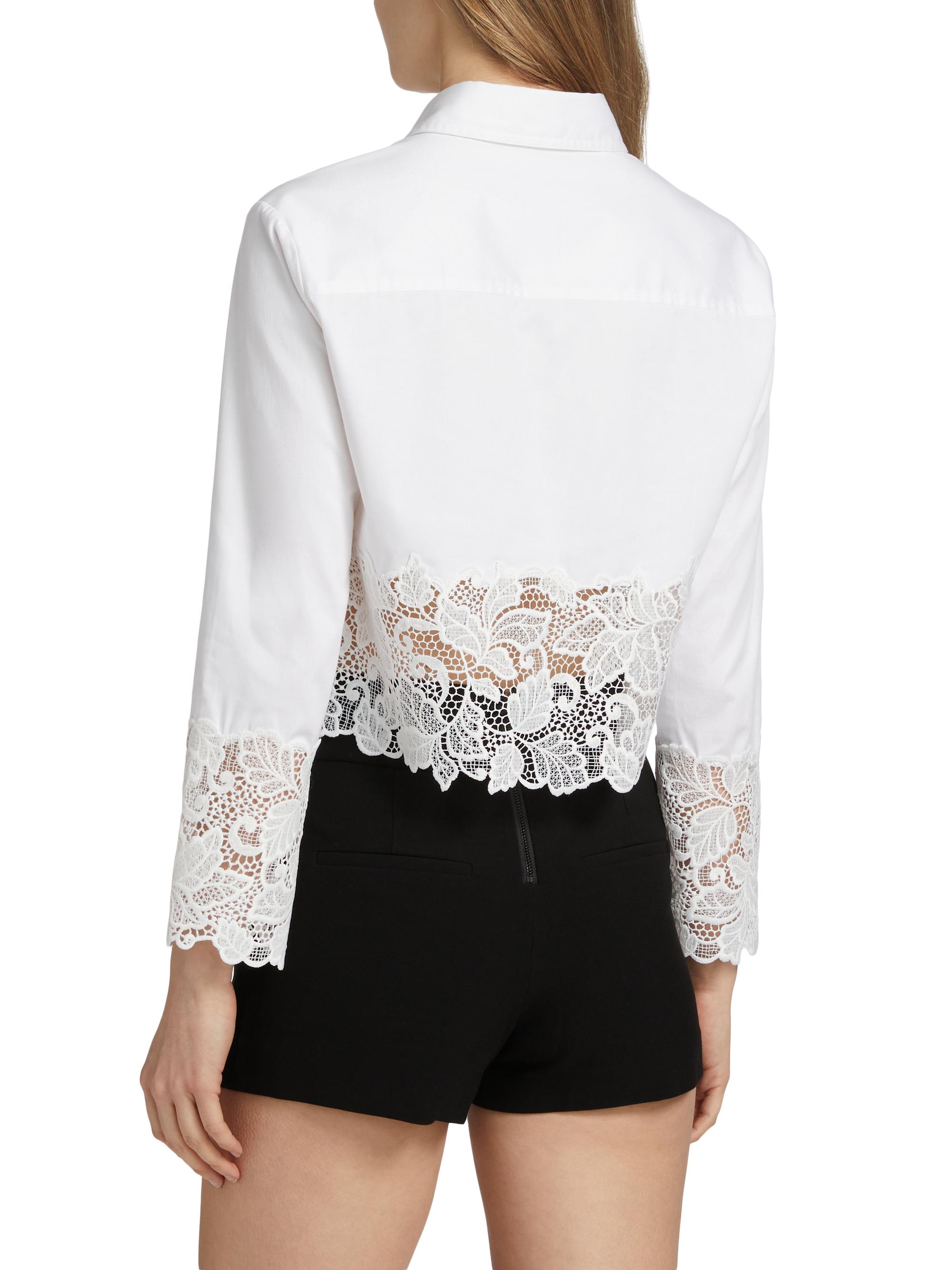 Generation Love Issa Poplin-Lace Cropped Shirt | Saks Fifth Avenue