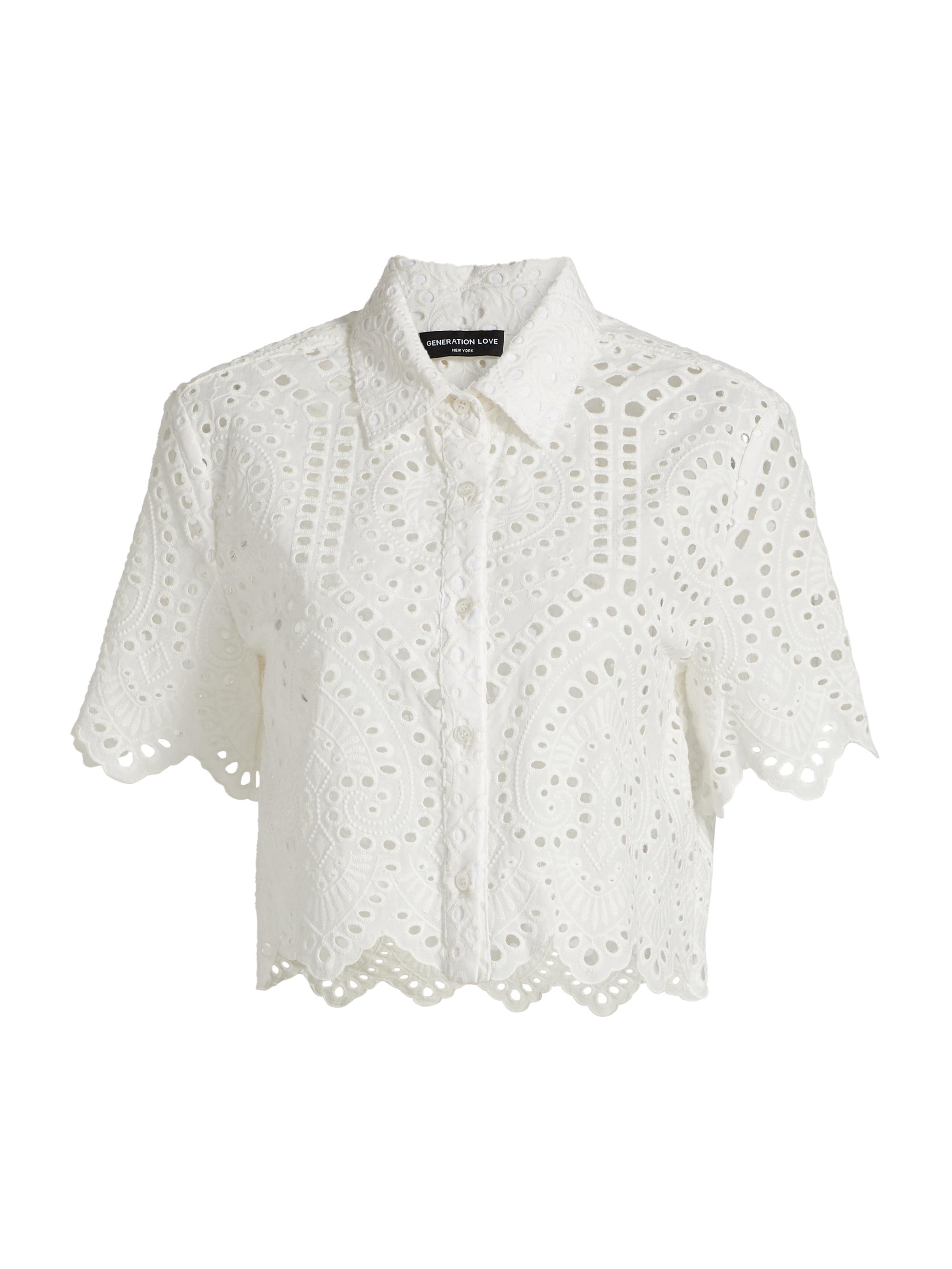 Generation Love Women's Dubois Cotton Eyelet Cropped Shirt - White