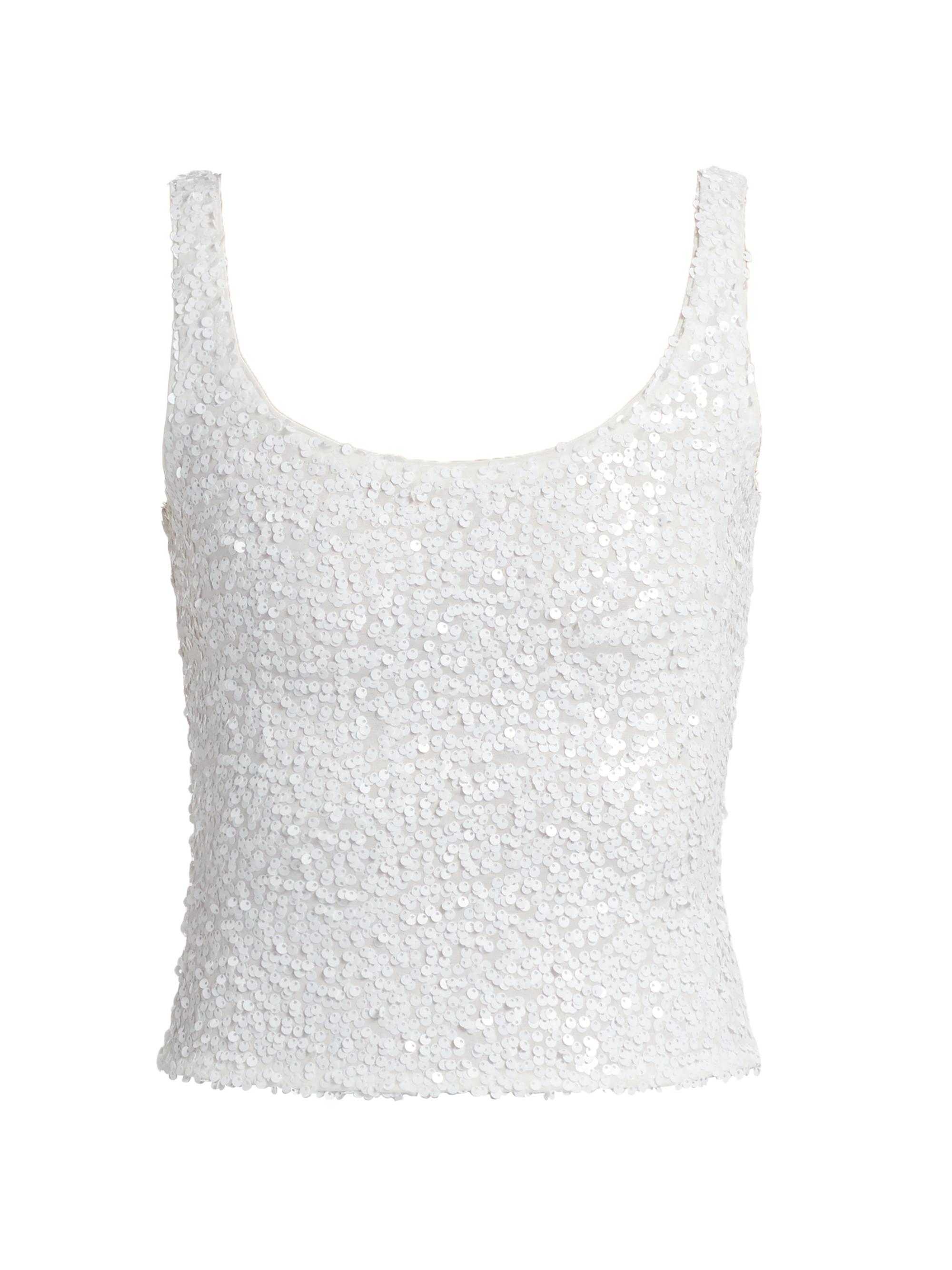 Generation Love Women's Dina Sequin Stretch Scoopneck Bodysuit - White