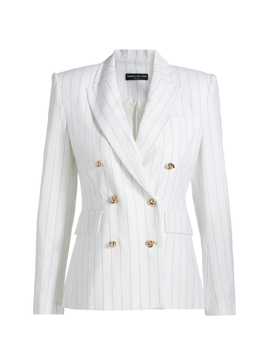 Generation Love Women's Arielle Pinstriped Linen-blend Double-breasted Blazer