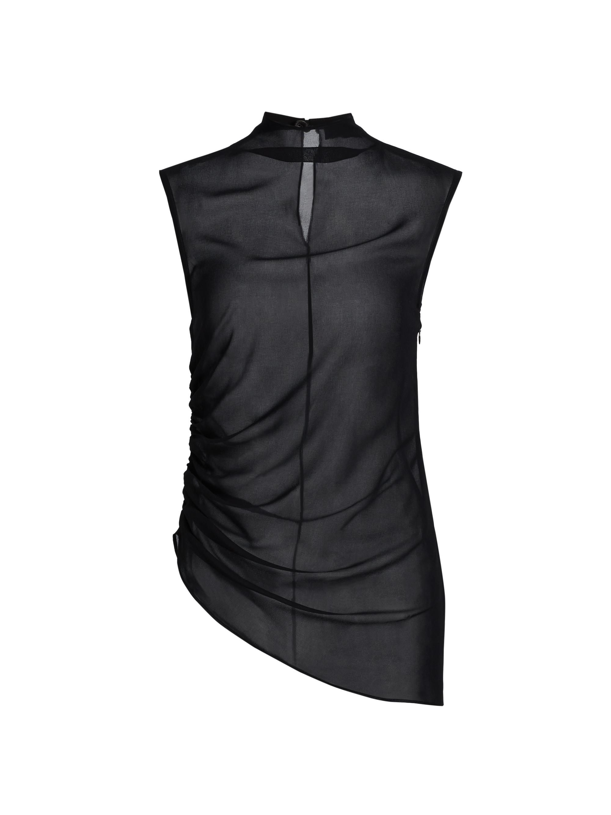 LaPointe Women's Ruched Sheer Georgette Sheer Top - Black