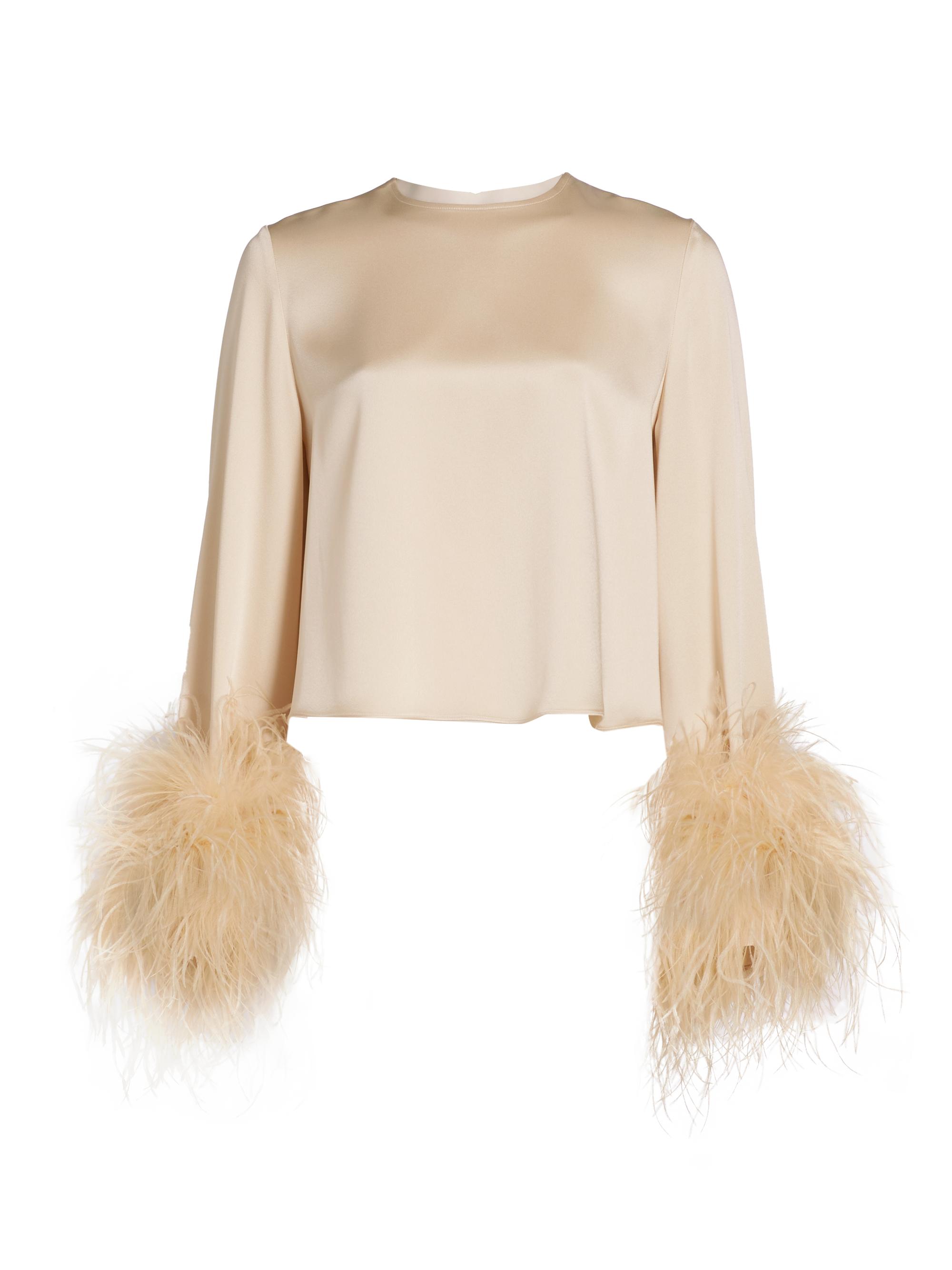 LaPointe Women's Feather Cuff Satin Top - Ecru