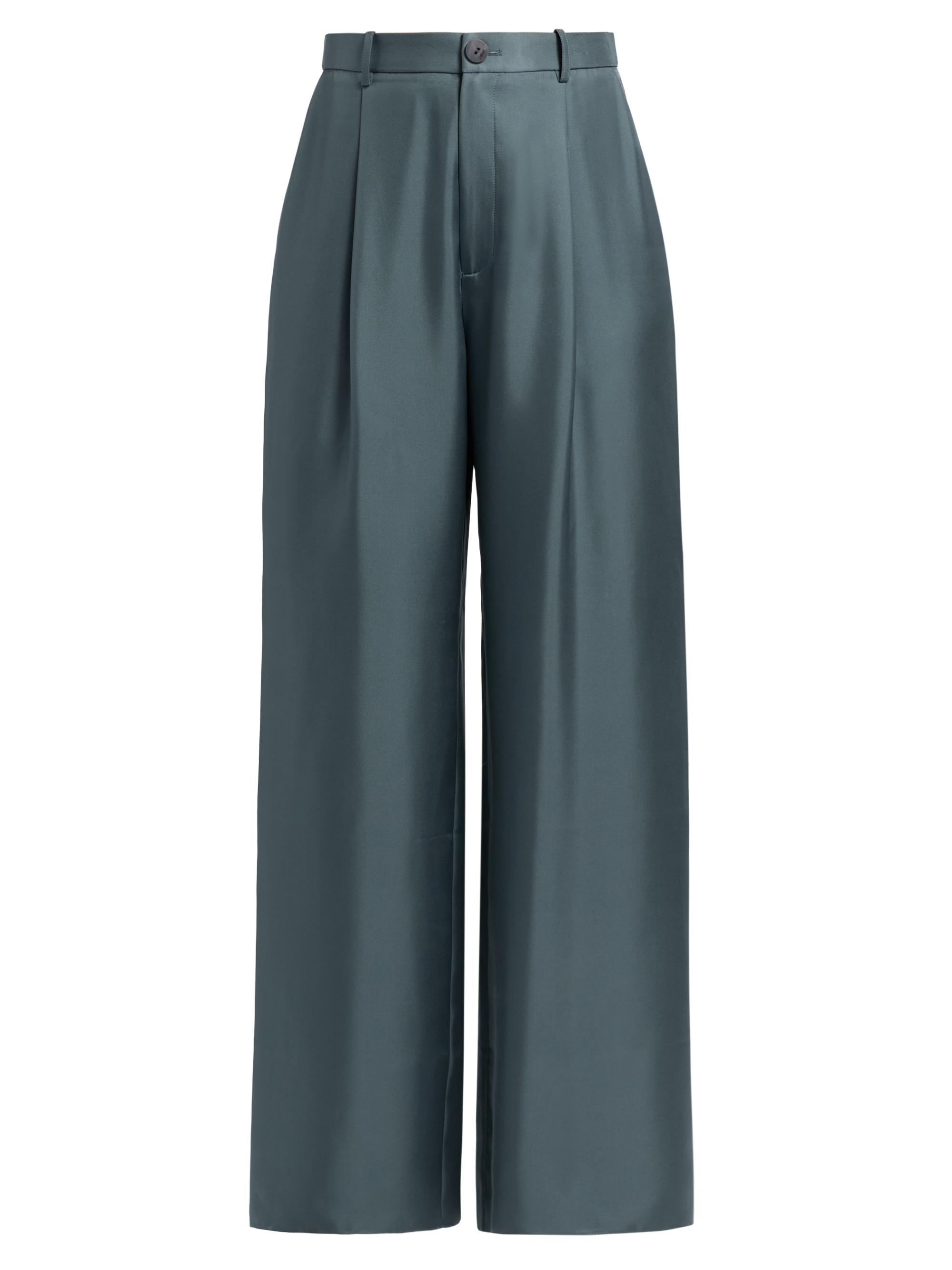 LaPointe Women's Silk Twill Pleated Wide-Leg Pants - Slate