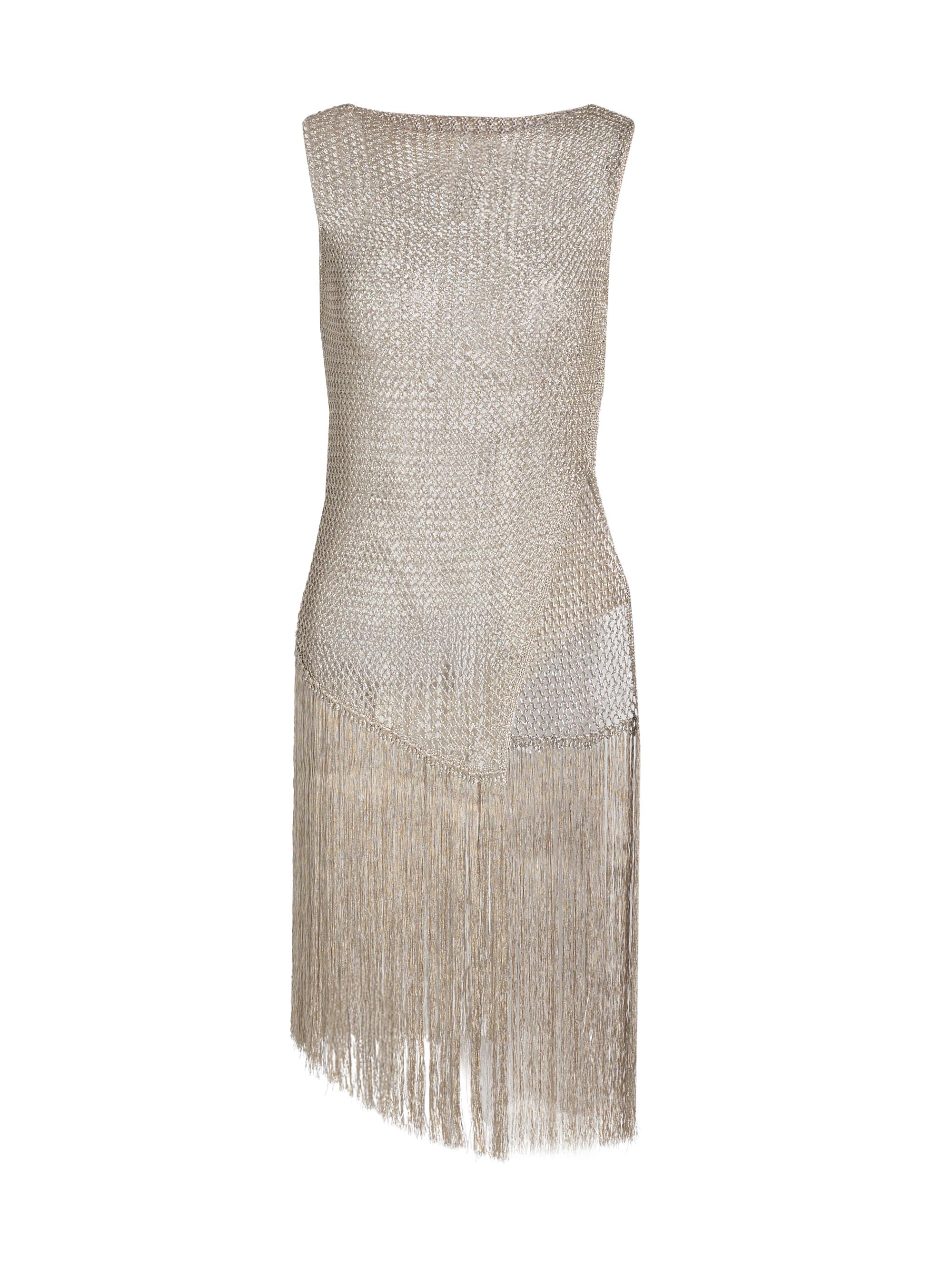 LaPointe Women's Metallic Netting Asymmetrical Fringe Top - Silver