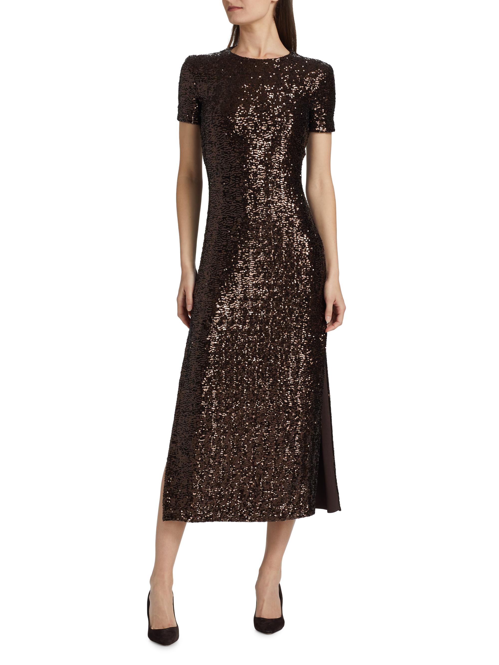 Michael Kors Collection Women's Sequin T Shirt Dress - Brown - Size 6 - Chocolate