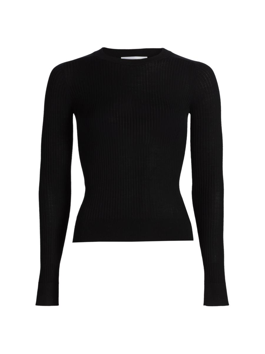Michael Kors Women's Merino Wool Rib-knit Crewneck Sweater In Black