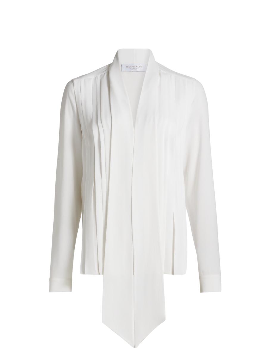 Michael Kors Women's Silk Pleated Tieneck Blouse In White
