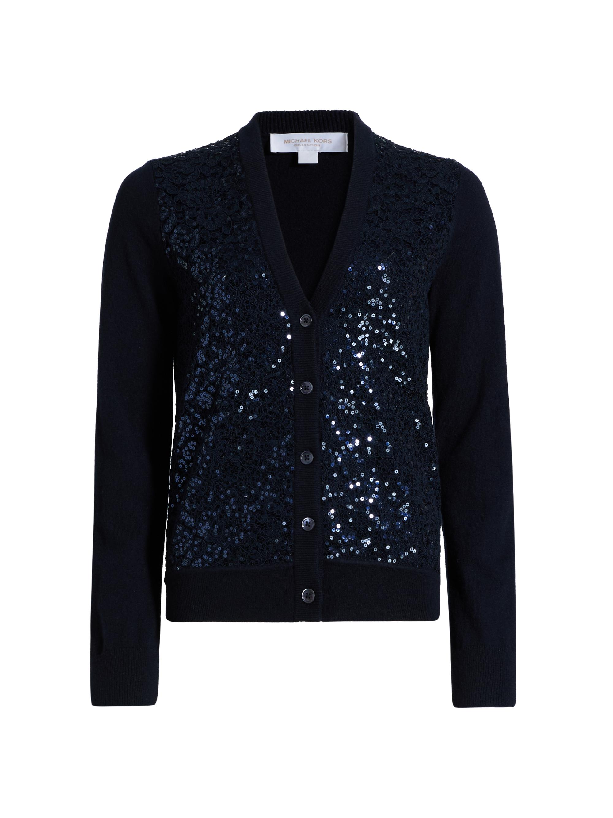 トップス Emporio Armani cardigan with sequins Emporio Armani Maroon Sequin Ruffle Collar Detail Long Sleeve