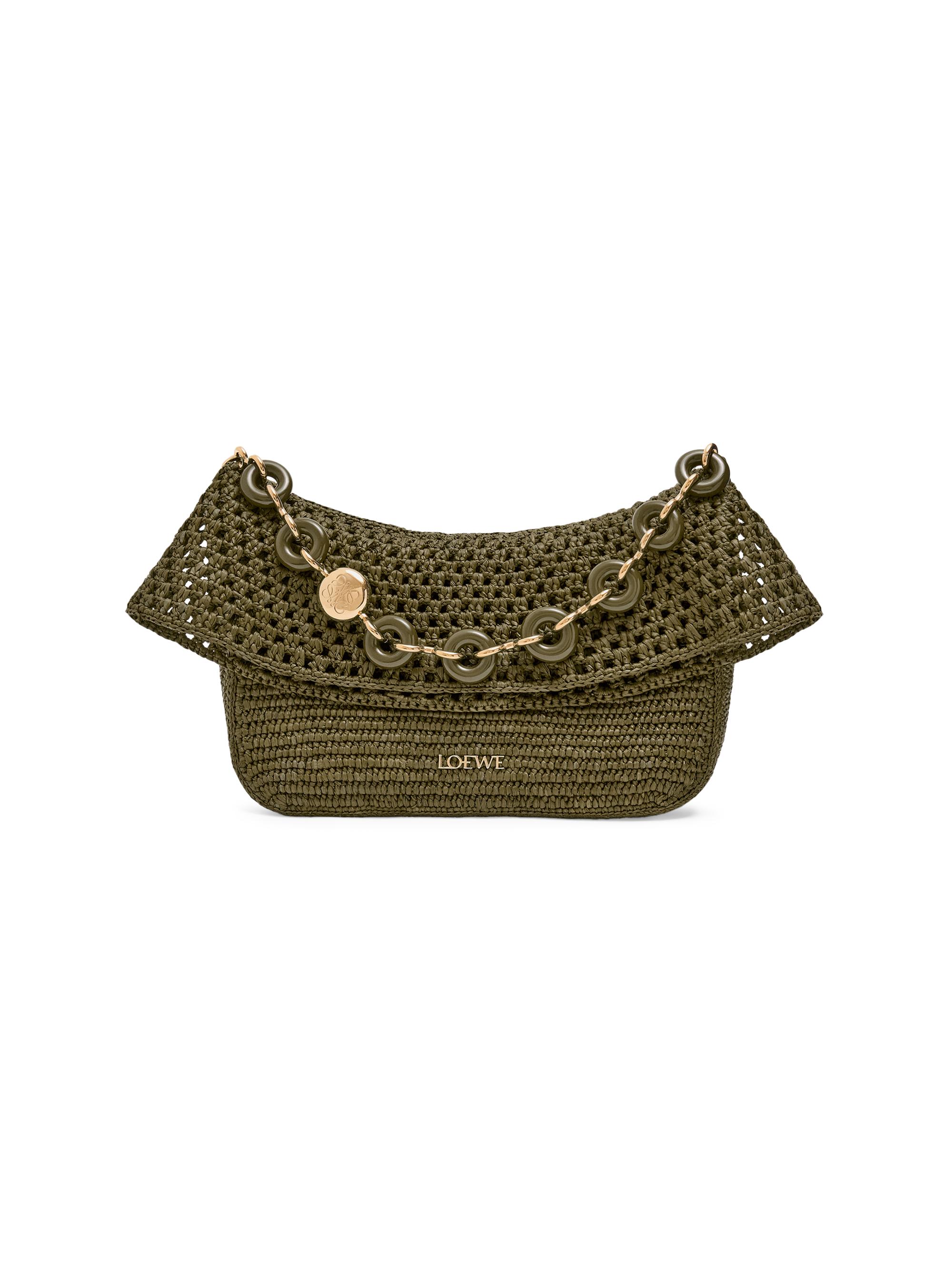 LOEWE Women's  x Paula's Ibiza  Ola Raffia & Leather Shoulder Bag - Dark Khaki Green
