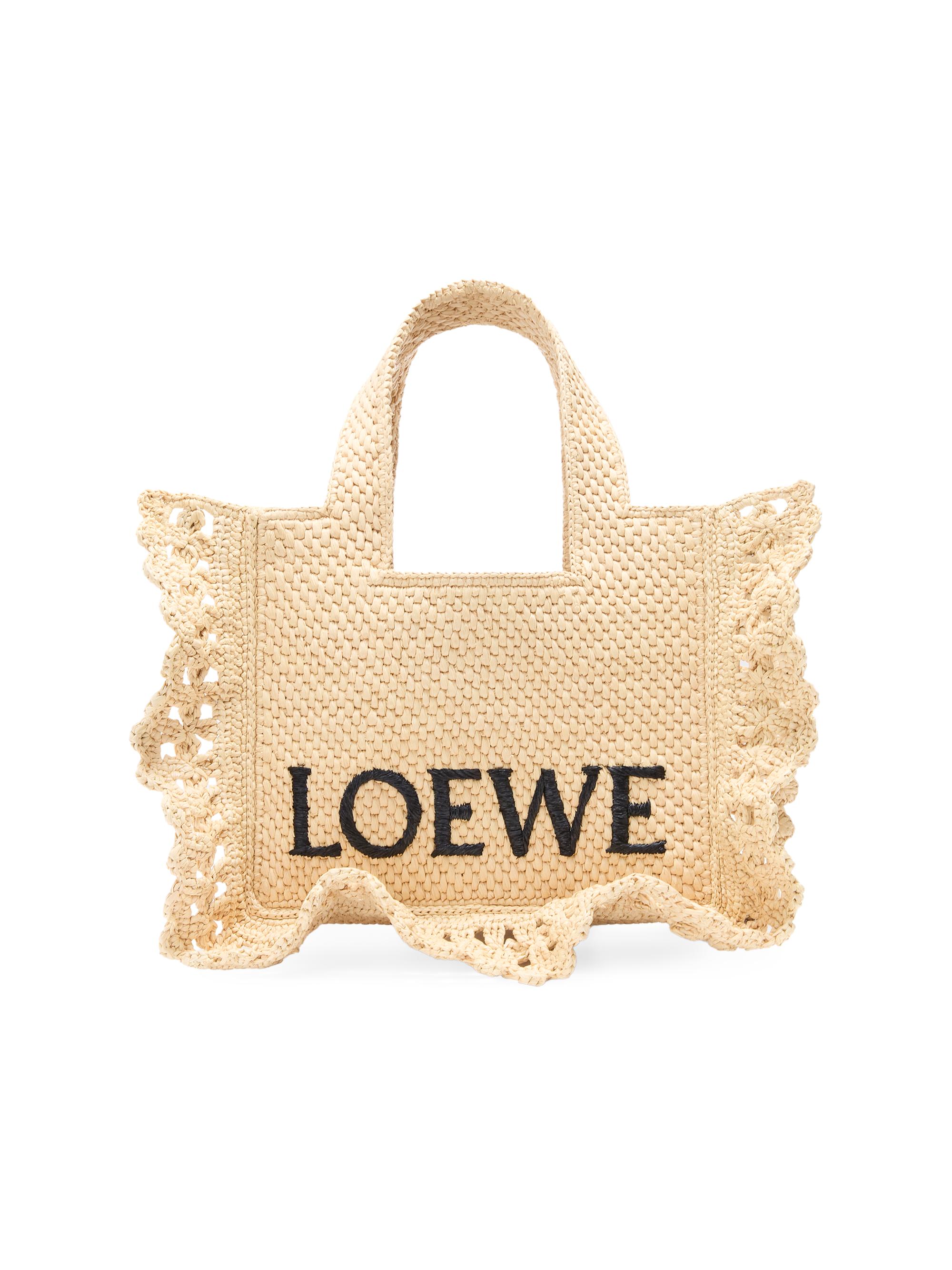LOEWE かごバッグ 白BOLSO CESTA PEQUE NATURAL Small Basket bag in palm leaf and calfskin Natural/White - LOEWE