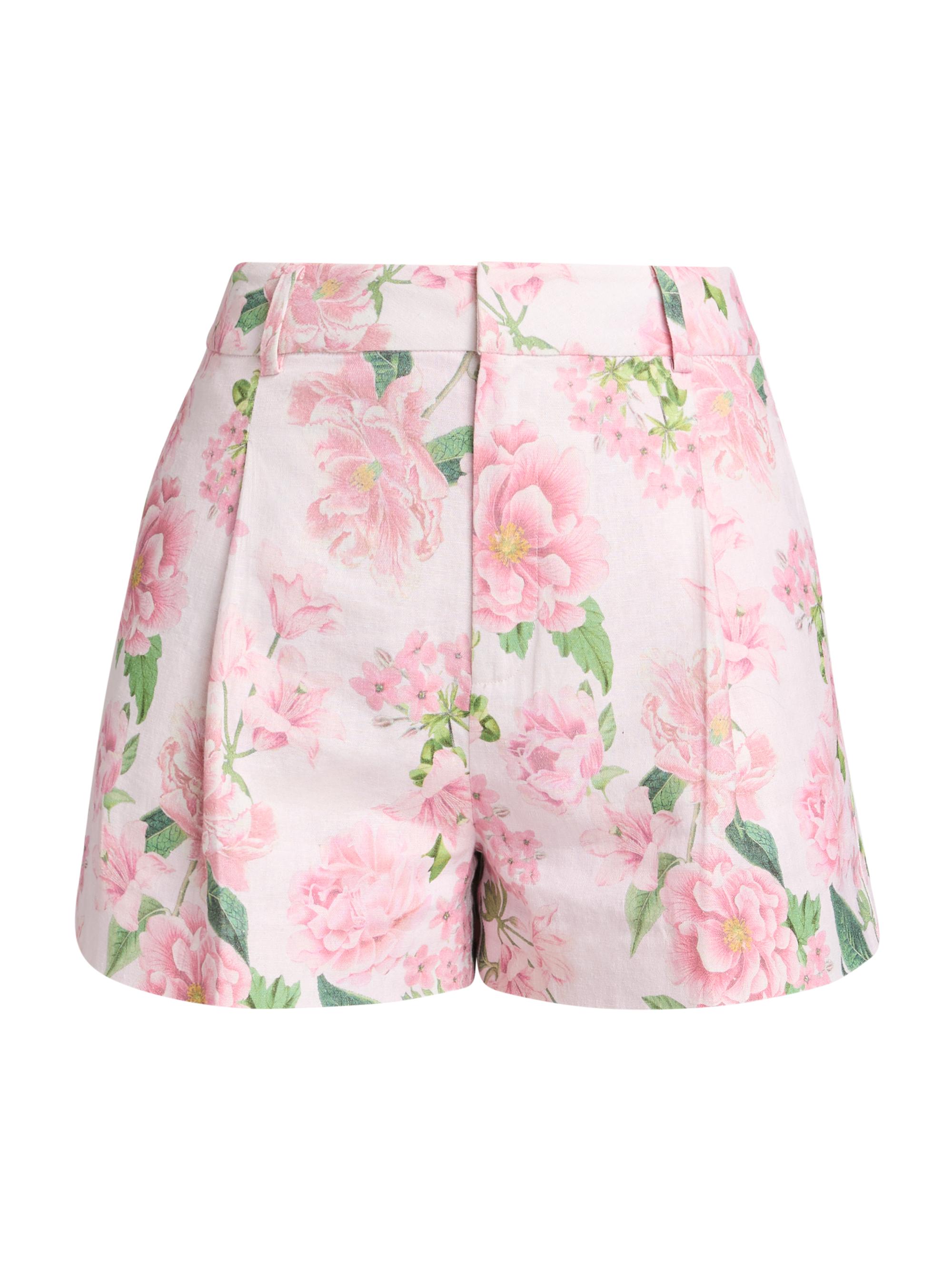 Generation Love Women's Glenn Floral Linen-Blend Belted Tailored Shorts - Pink Petal Dream